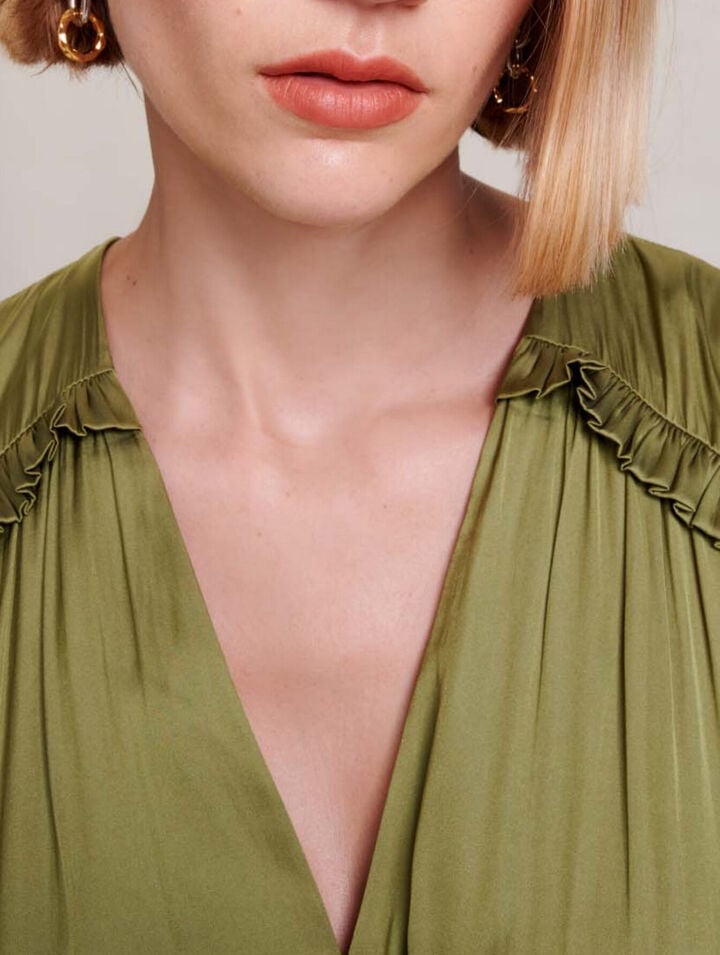 Satin-effect ruffled midi dress