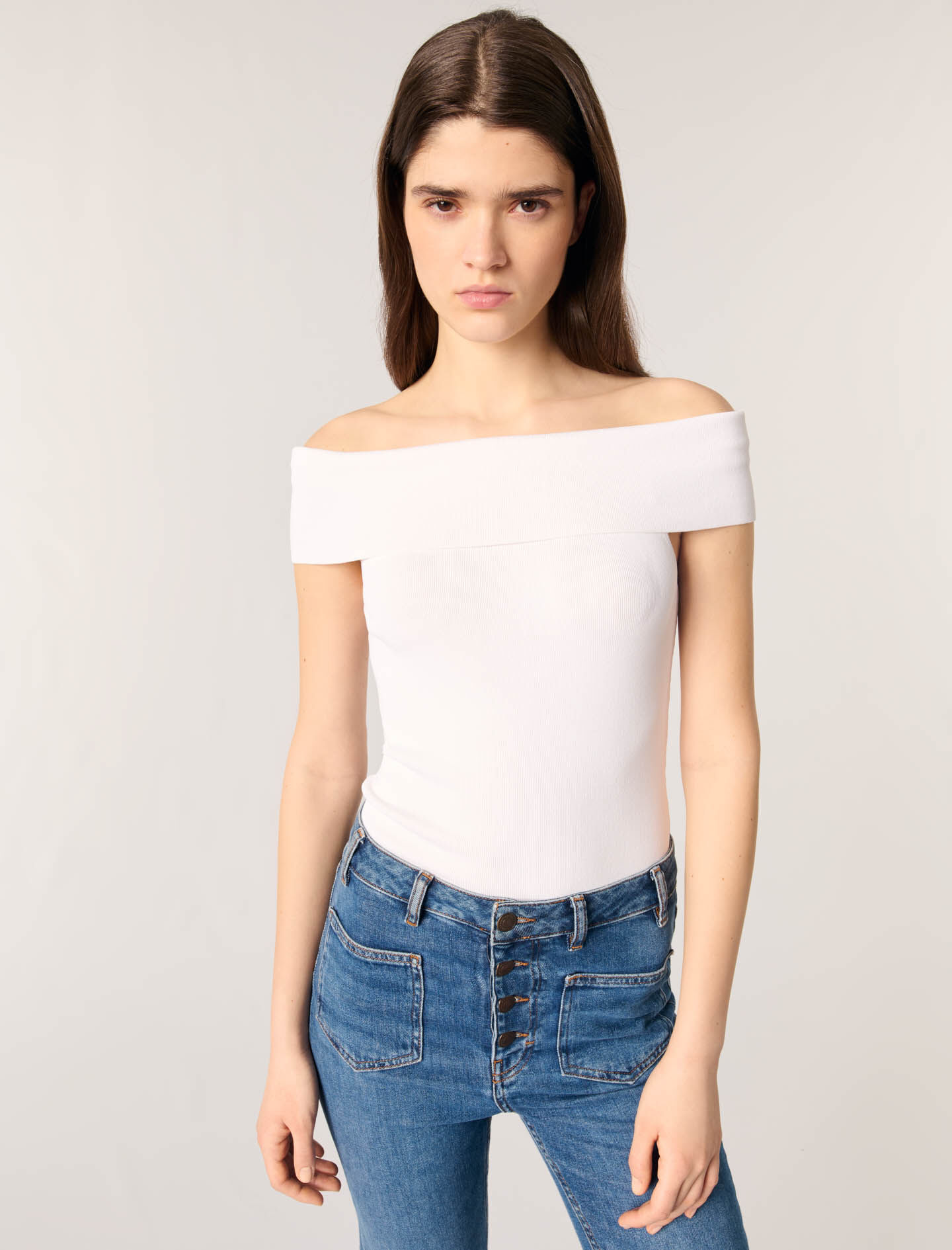 スーパーセール 半額 knit Rib bardot-neck Maje | Women For White top その他