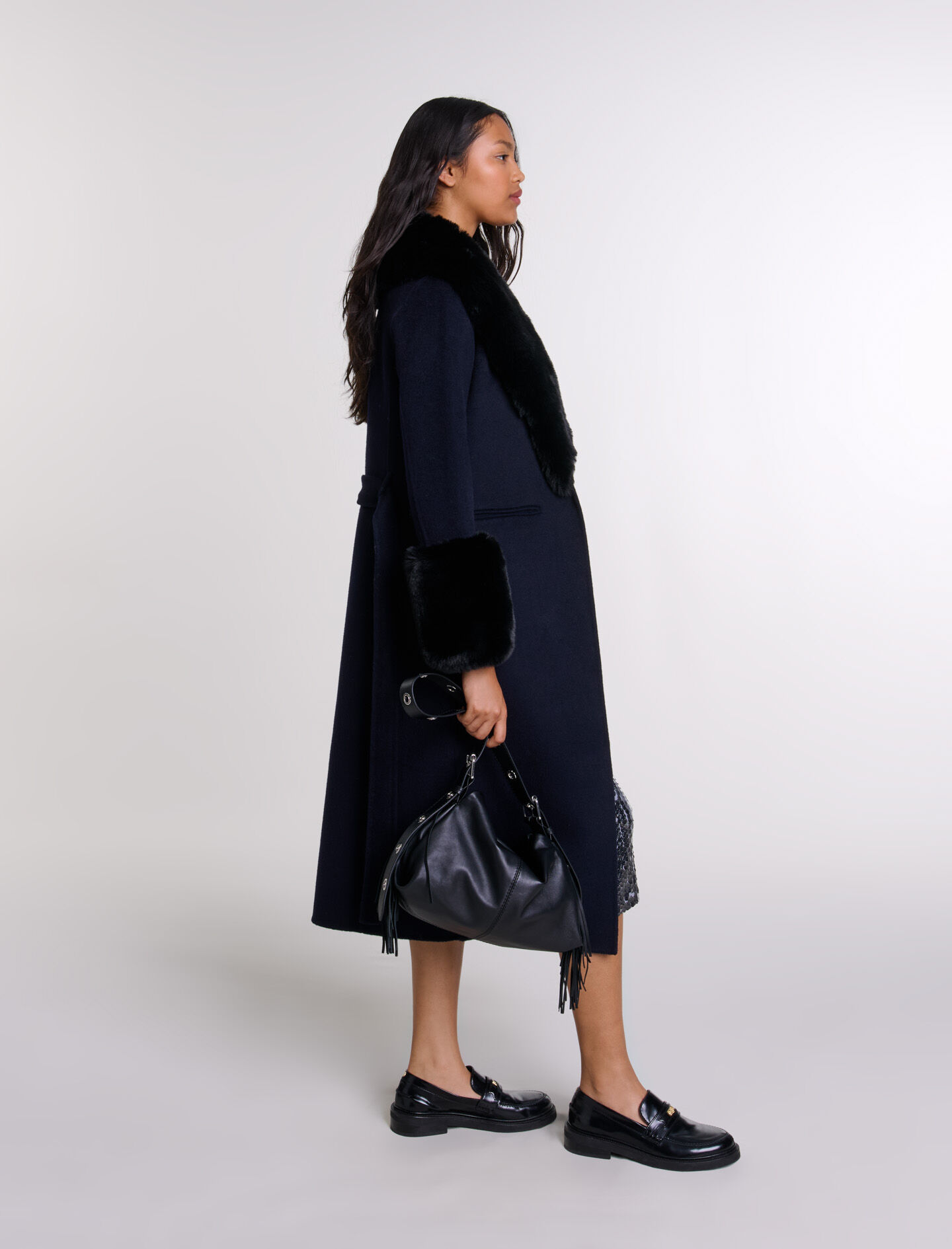 Double-faced faux fur coat Blue For Women | Maje