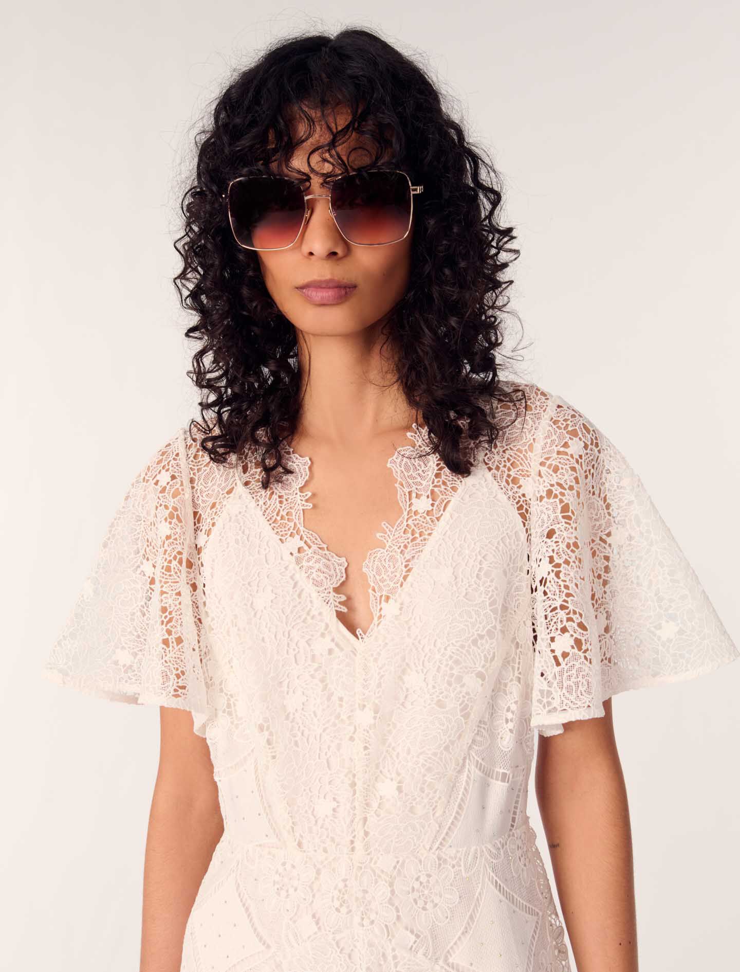 Floral guipure maxi dress White For Women | Maje