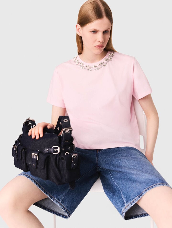 Short-sleeve jewel neck T-shirt