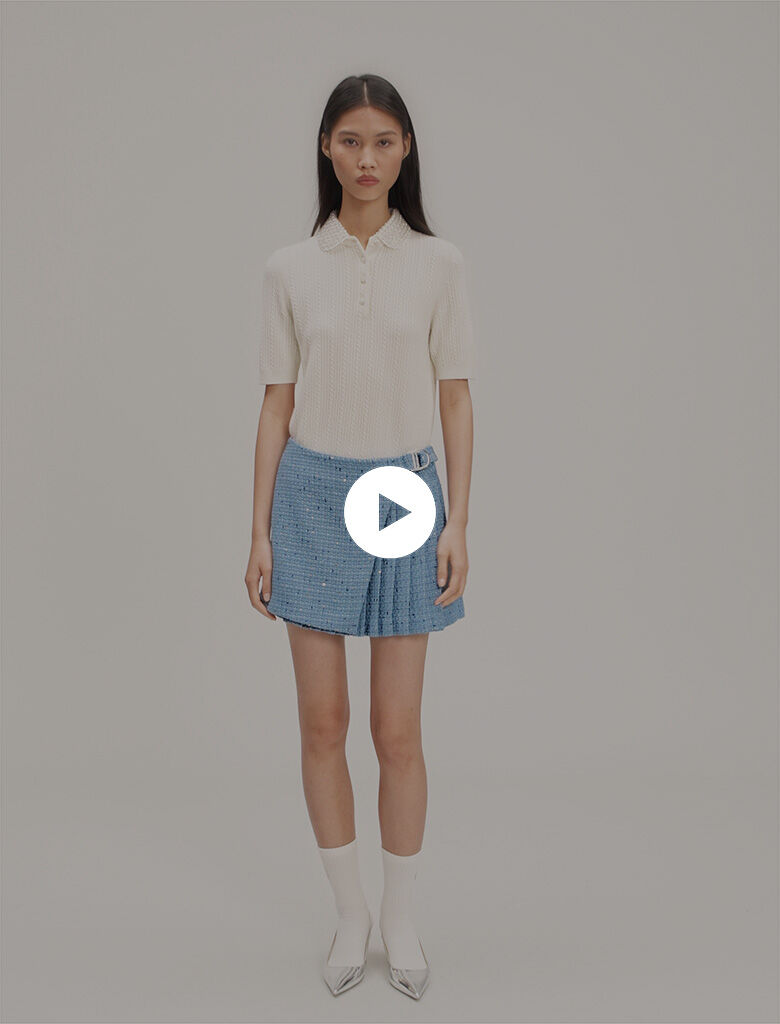 Pleated tweed skort Blue For Women | Maje