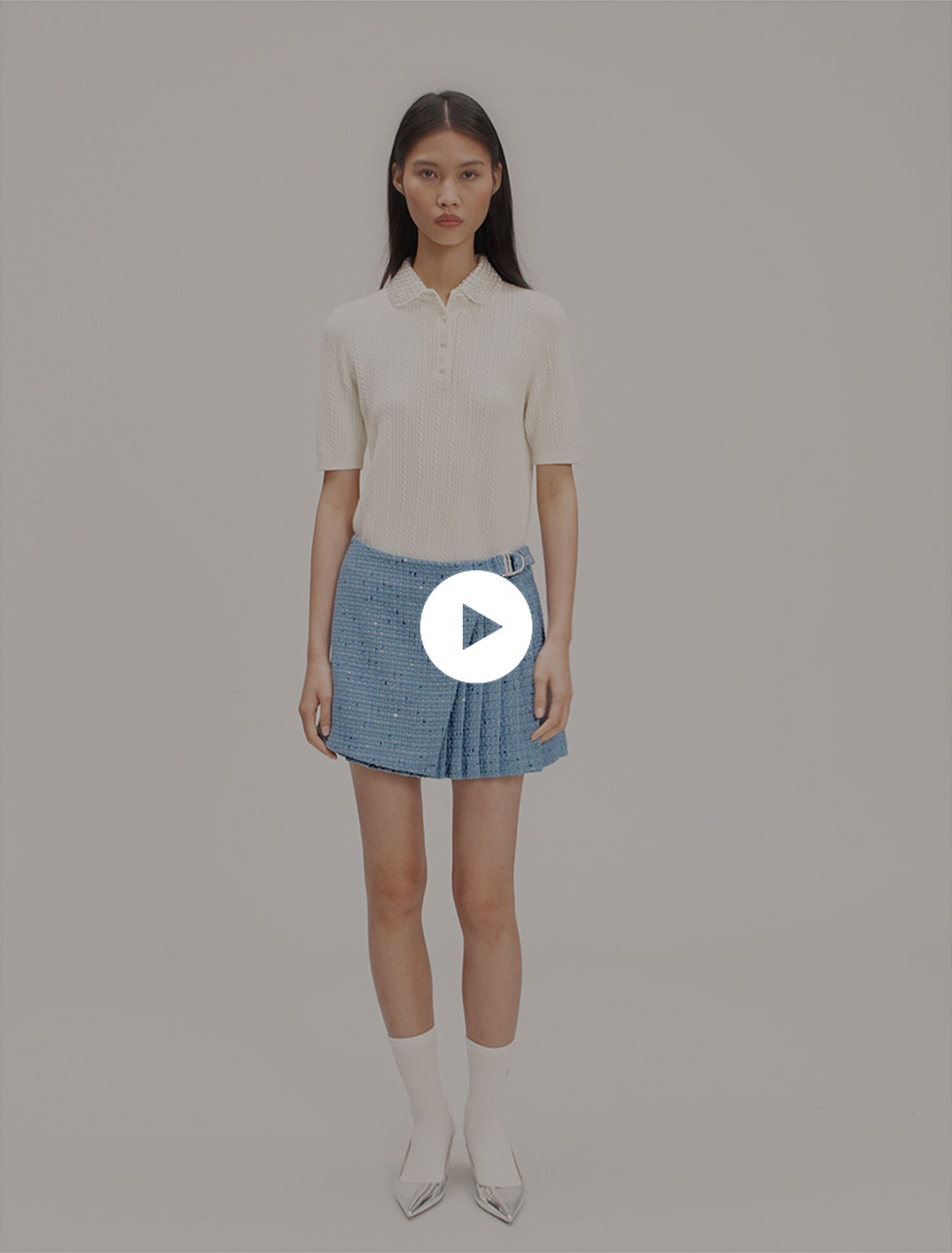 Pleated tweed skort