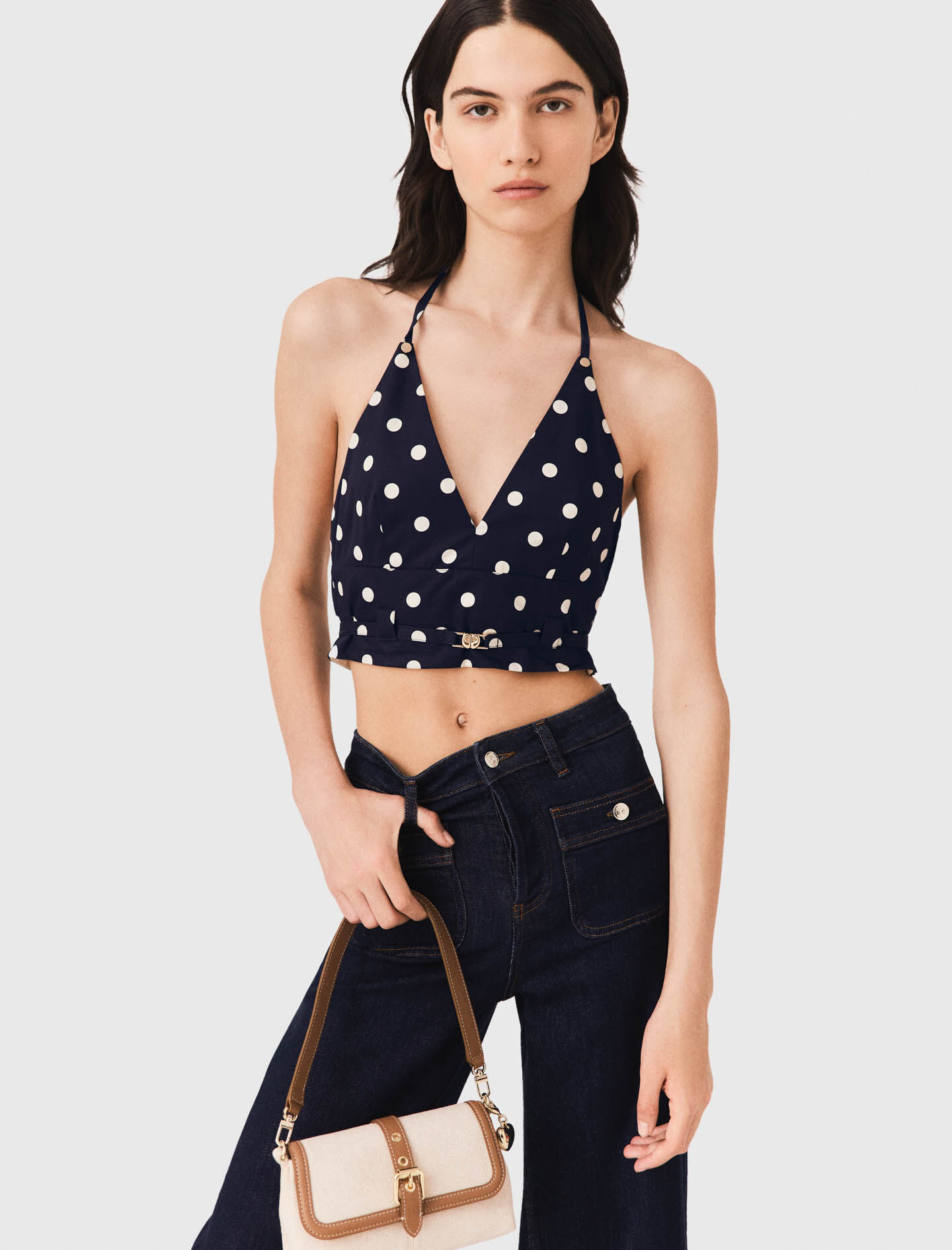 Backless linen blend top Blue For Women | Maje