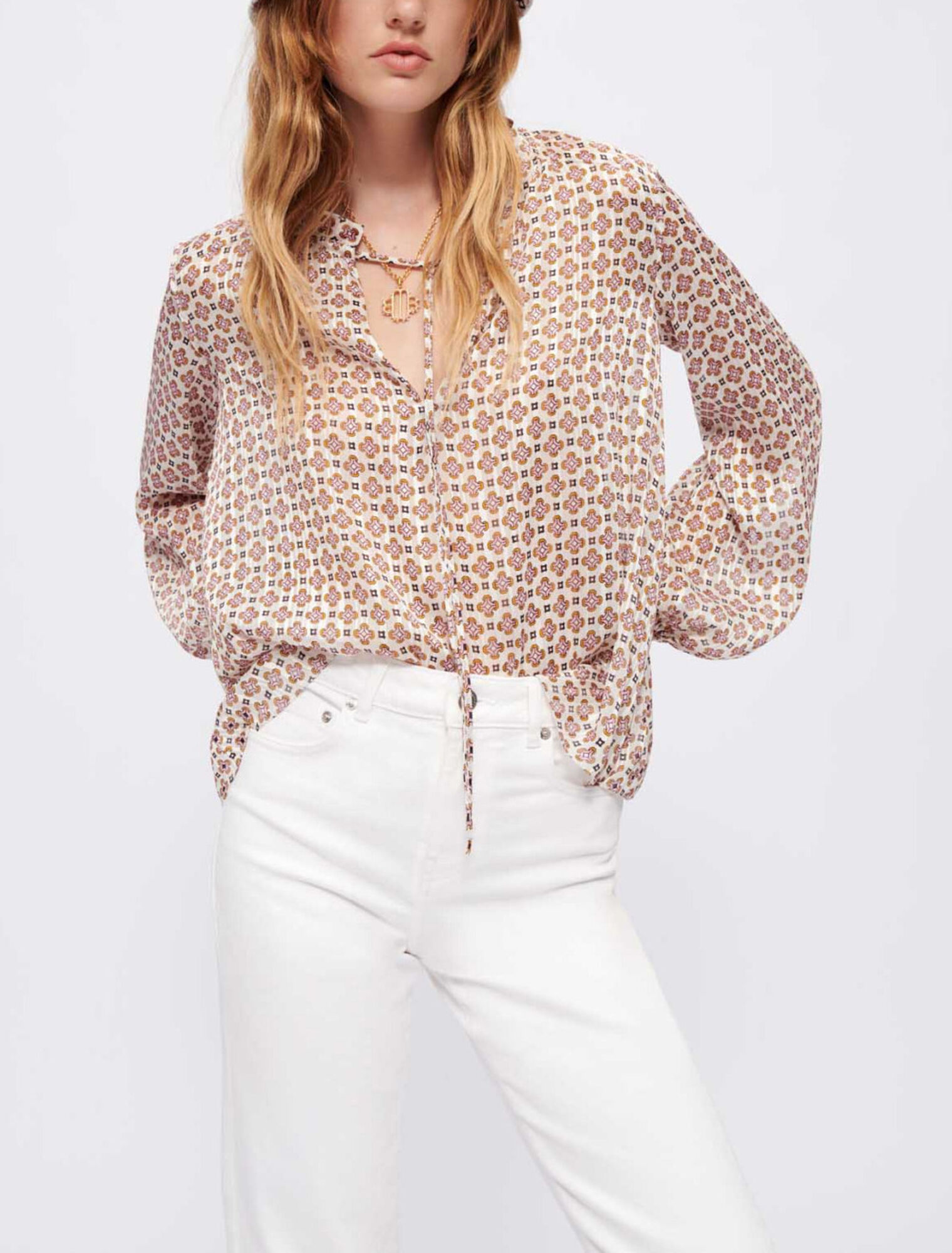 Flowing printed jacquard top