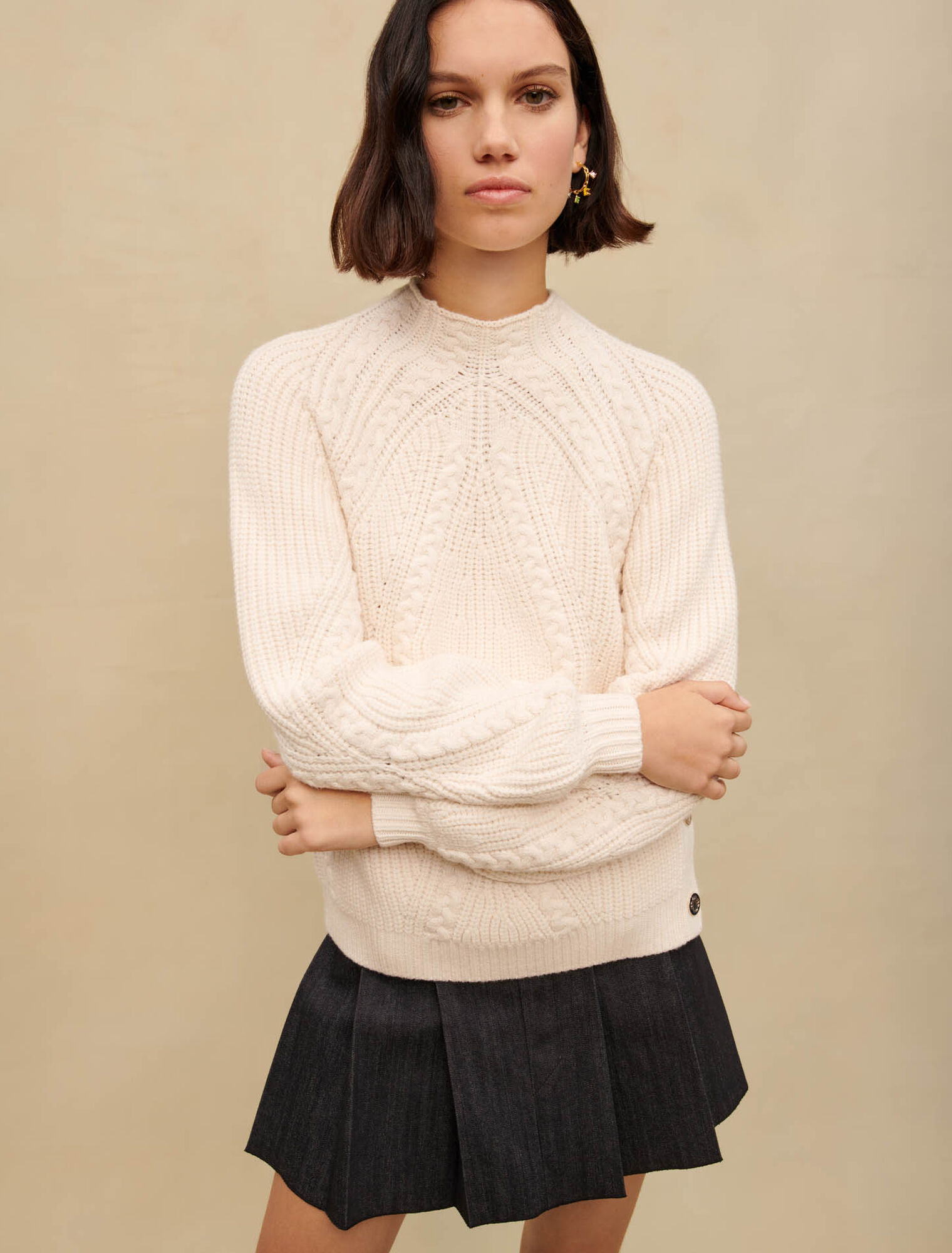 Ecru braided knit sweater