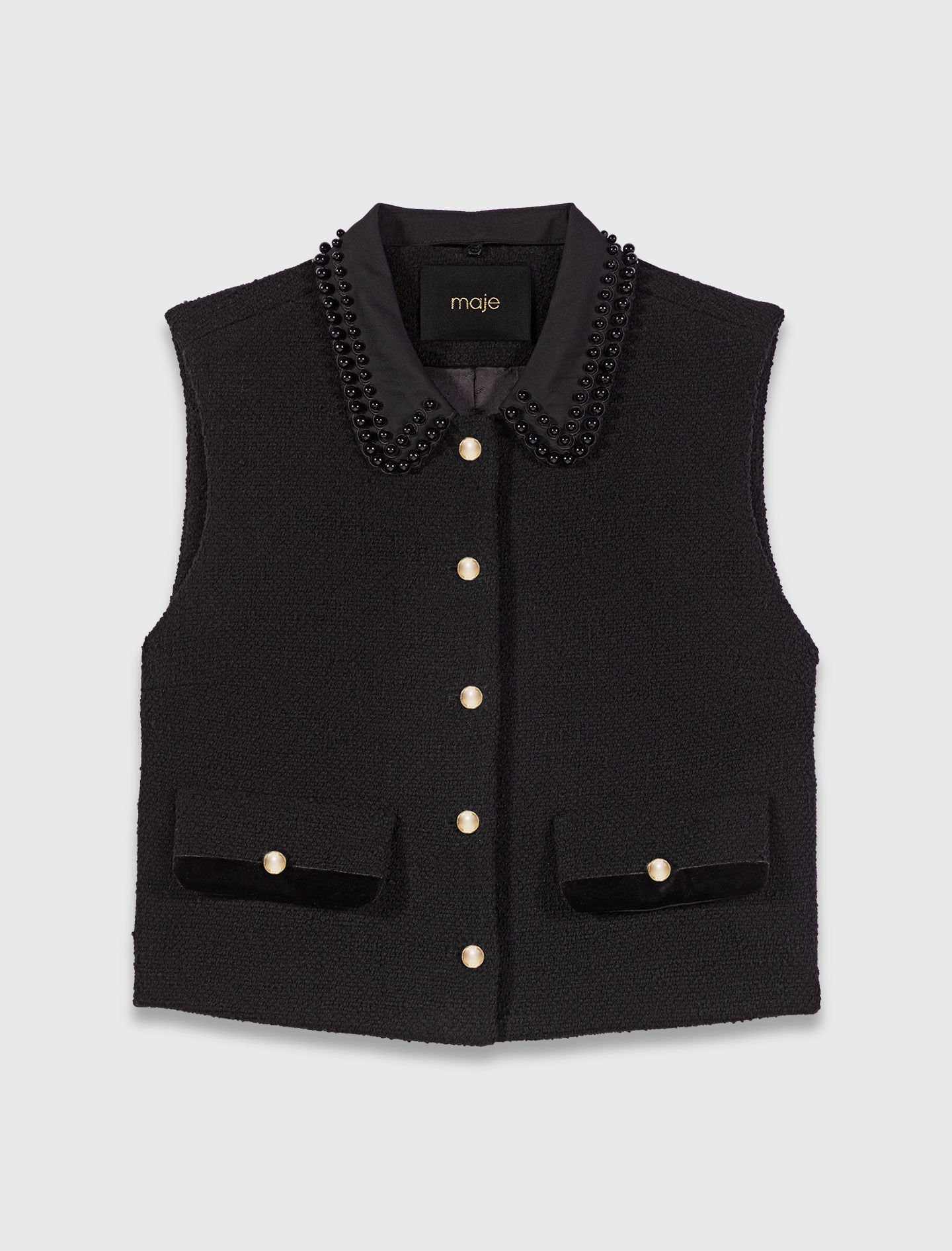 Tweed top with removable collar Black / Gray For Women | Maje