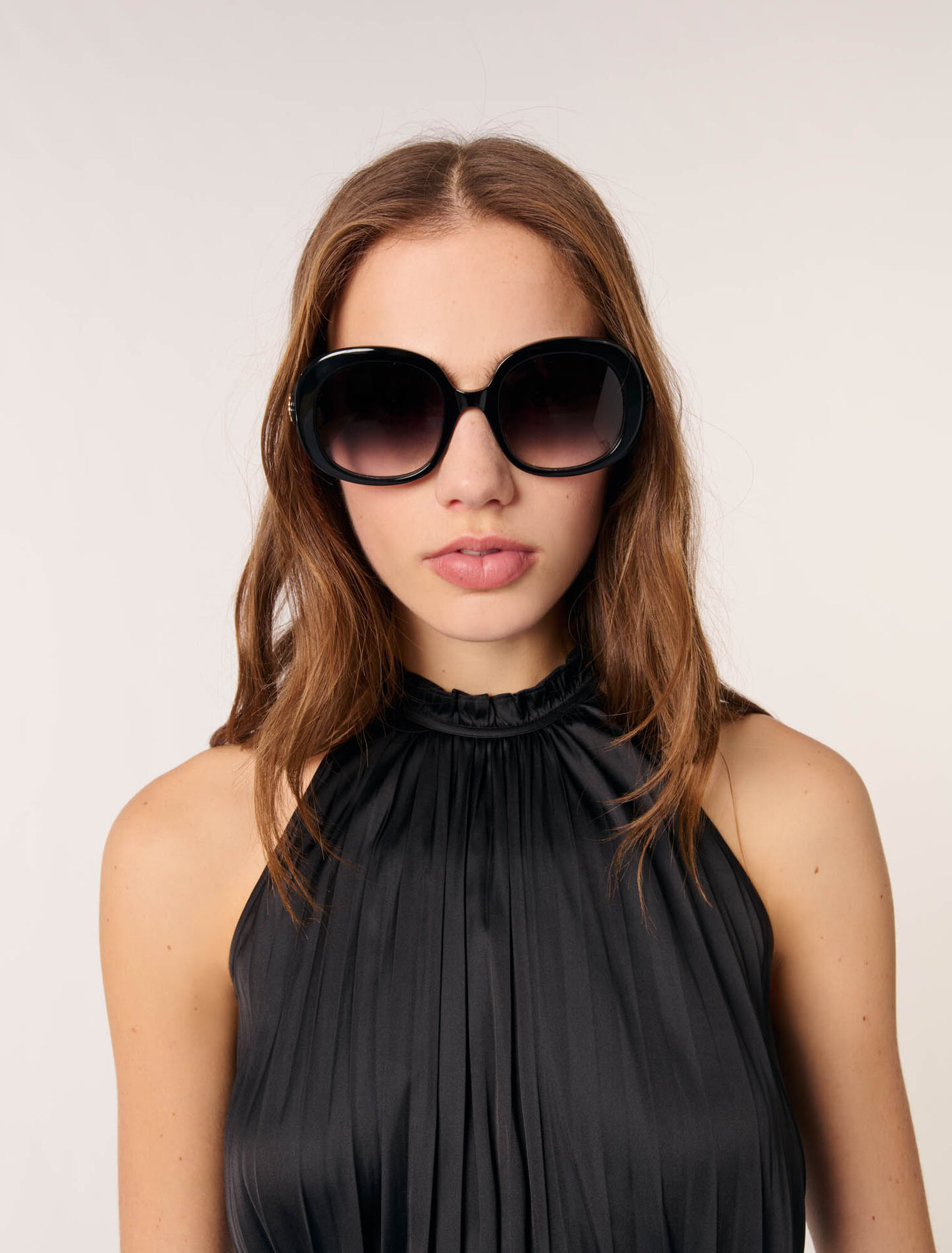 Pleated satin halter top