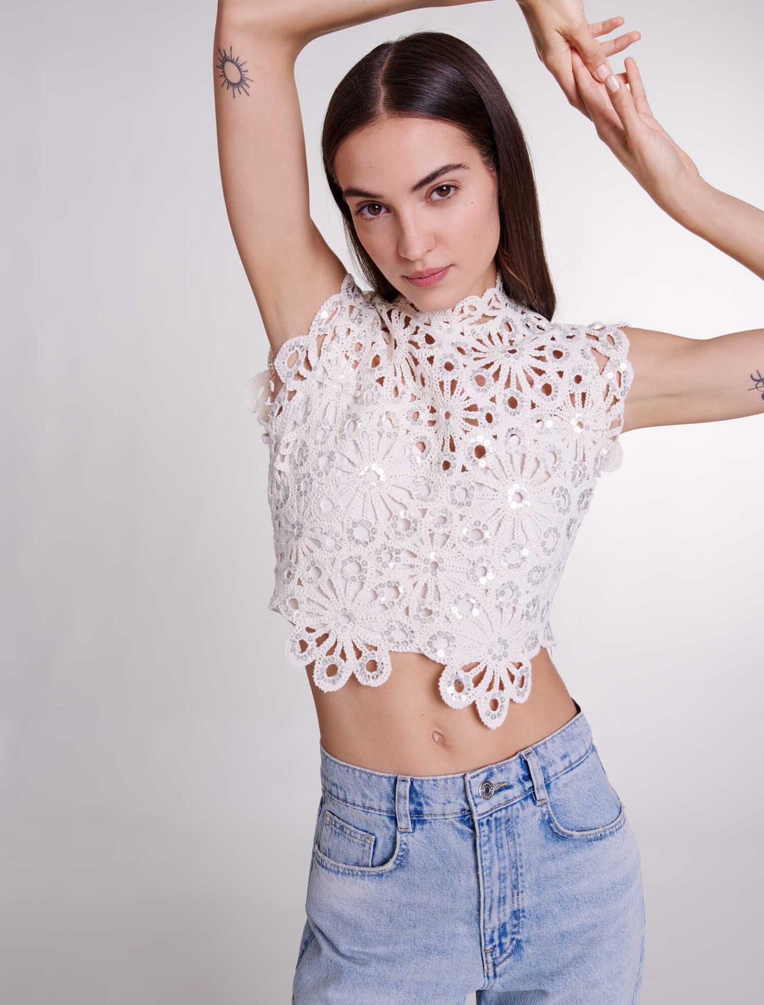 Crochet and sequin top