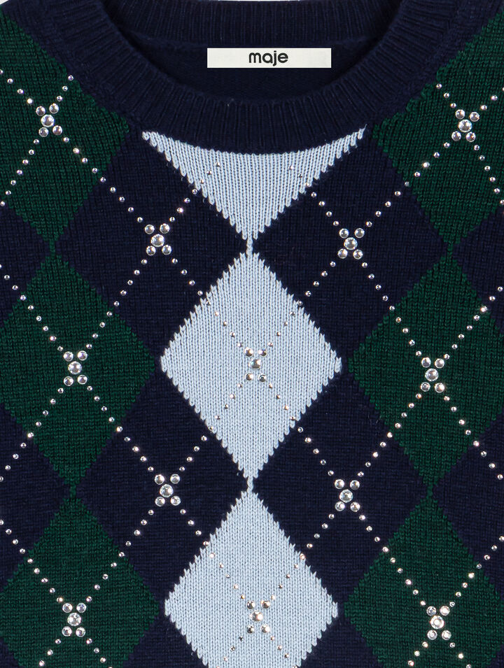 Argyle sweater with rhinestones