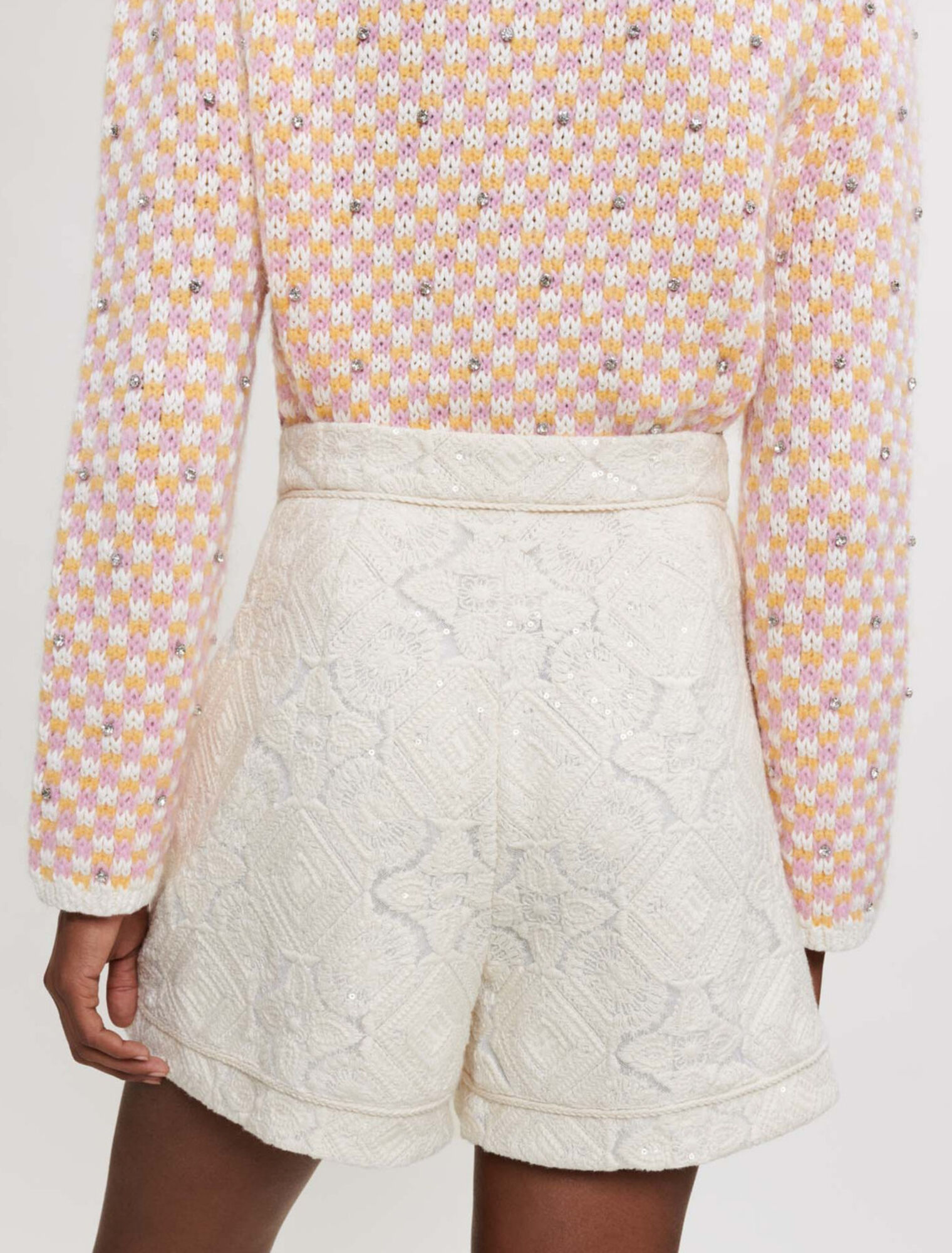 Embroidered tulle and sequins shorts