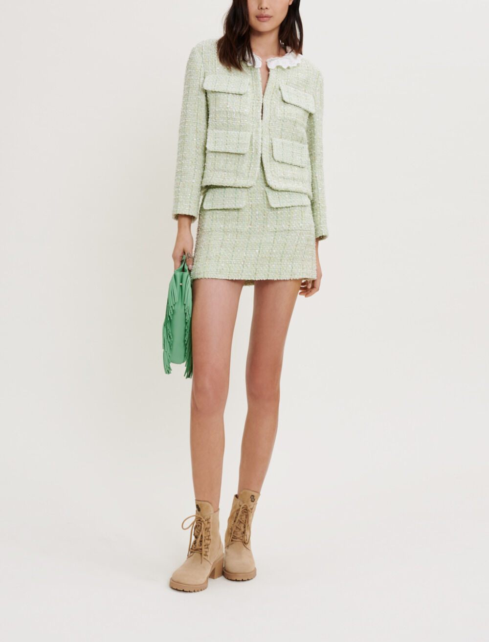 Tweed jacket with sheen Green For Women Maje