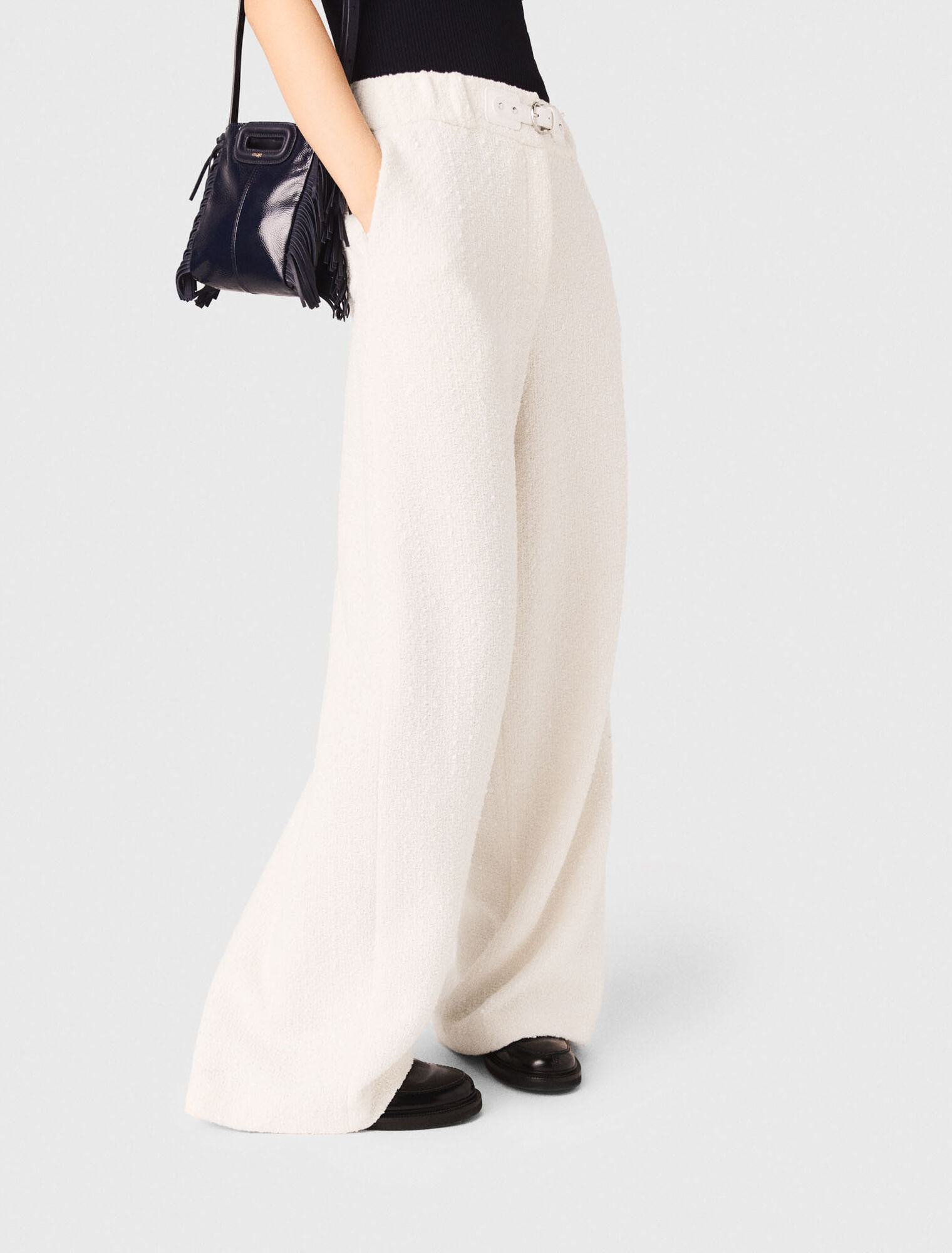 Wide-leg tweed trousers