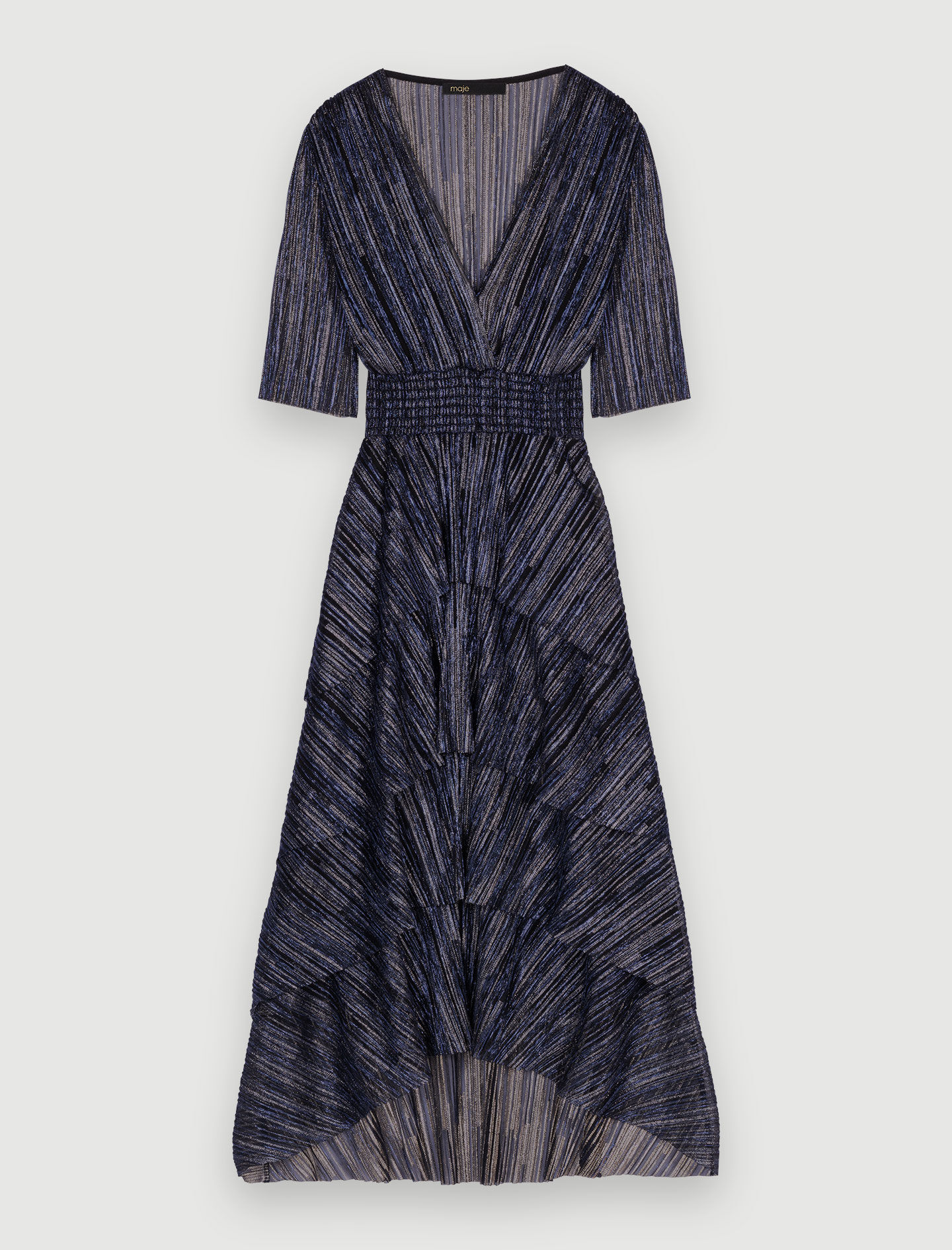 Full lamé dress with ruffles Blue For Women | Maje