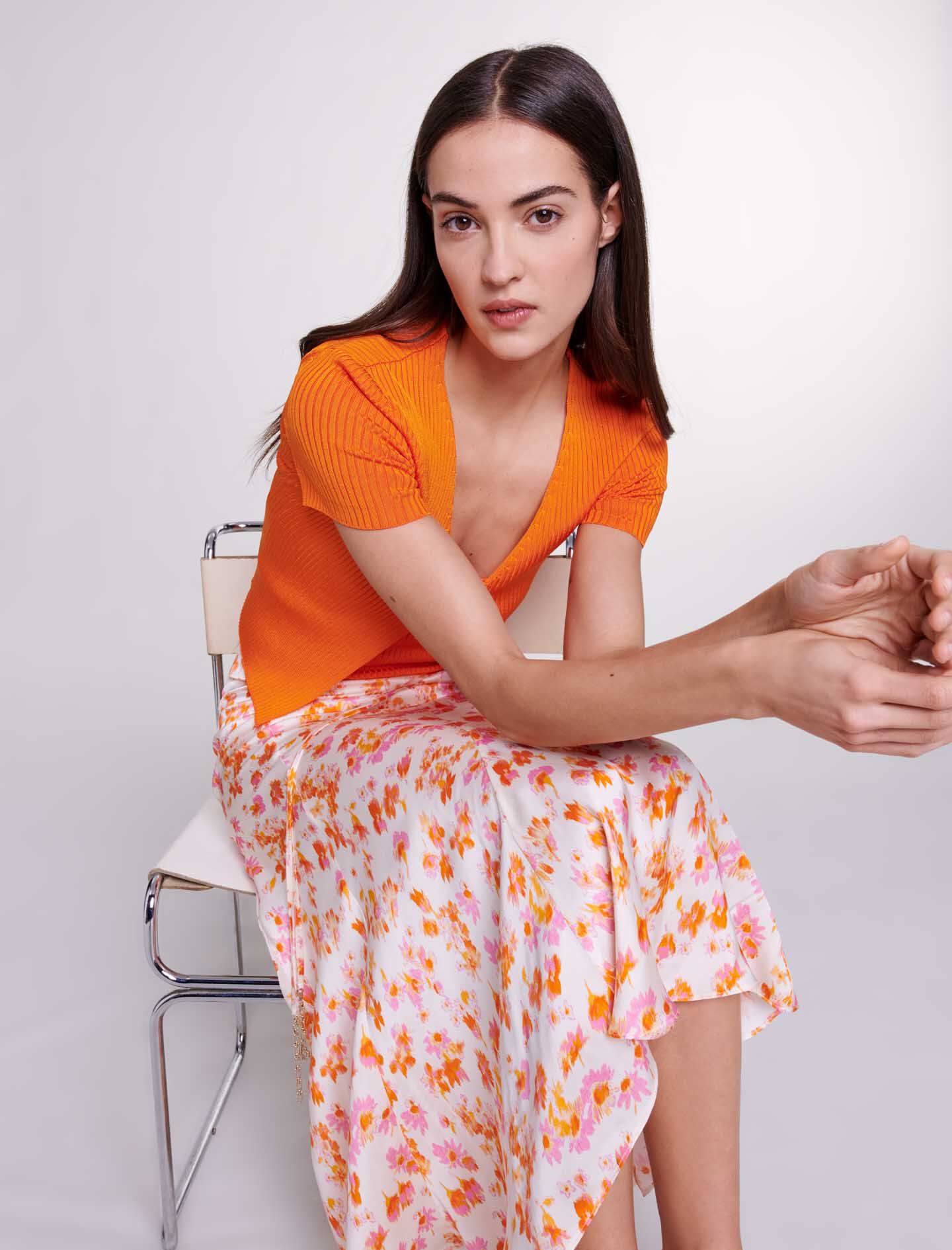 Rib knit twin set Yellow / Orange For Women | Maje