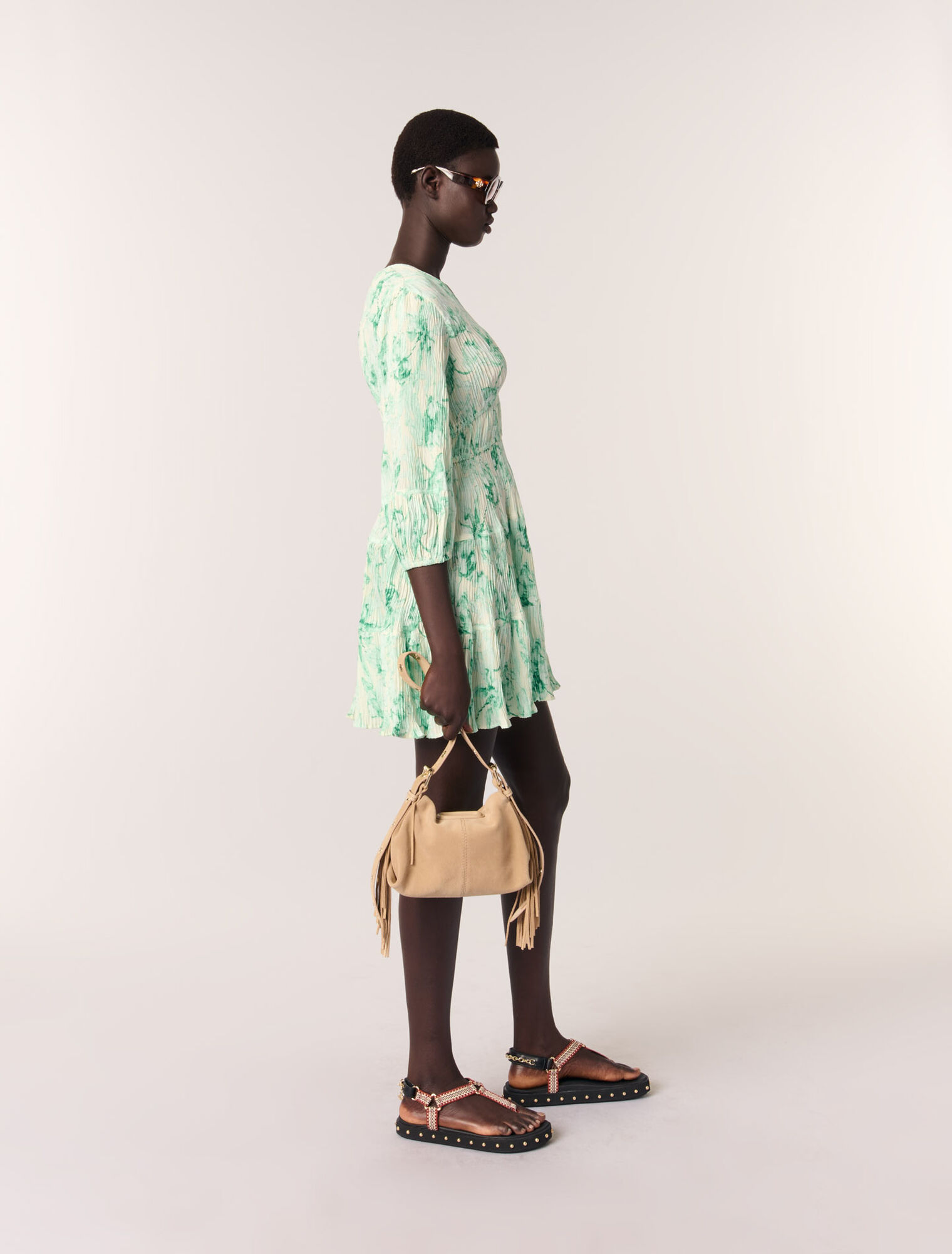 Patterned pleated mini dress