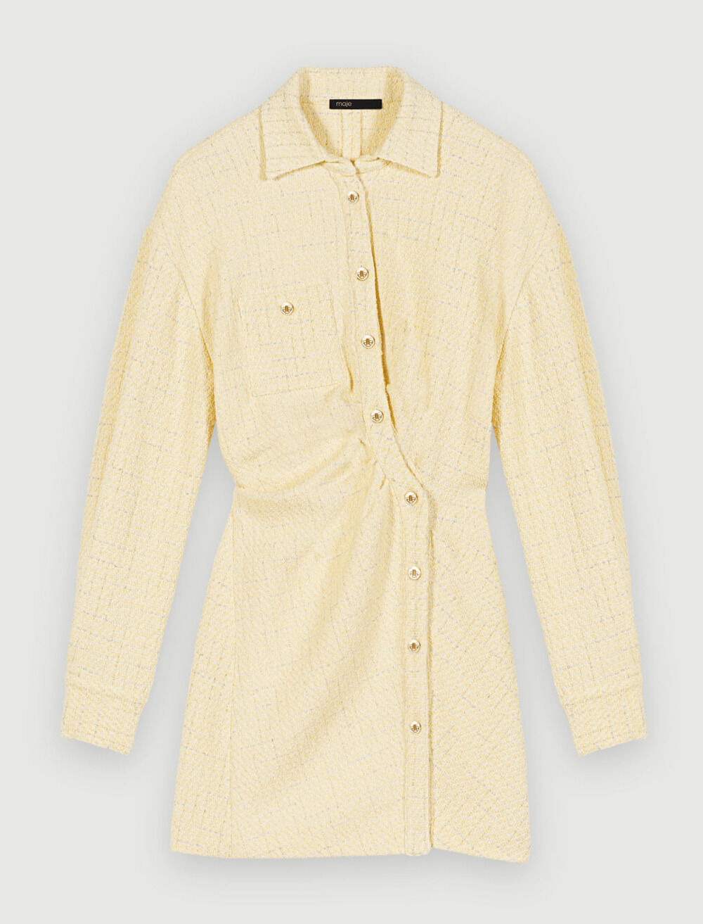 Asymmetrical lurex tweed dress Yellow / Orange For Women | Maje