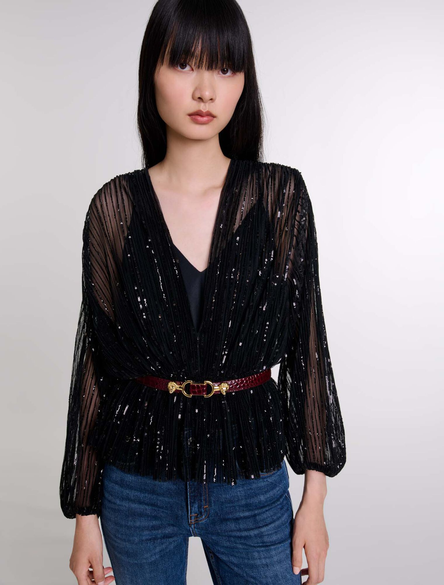Belted sequin shirt