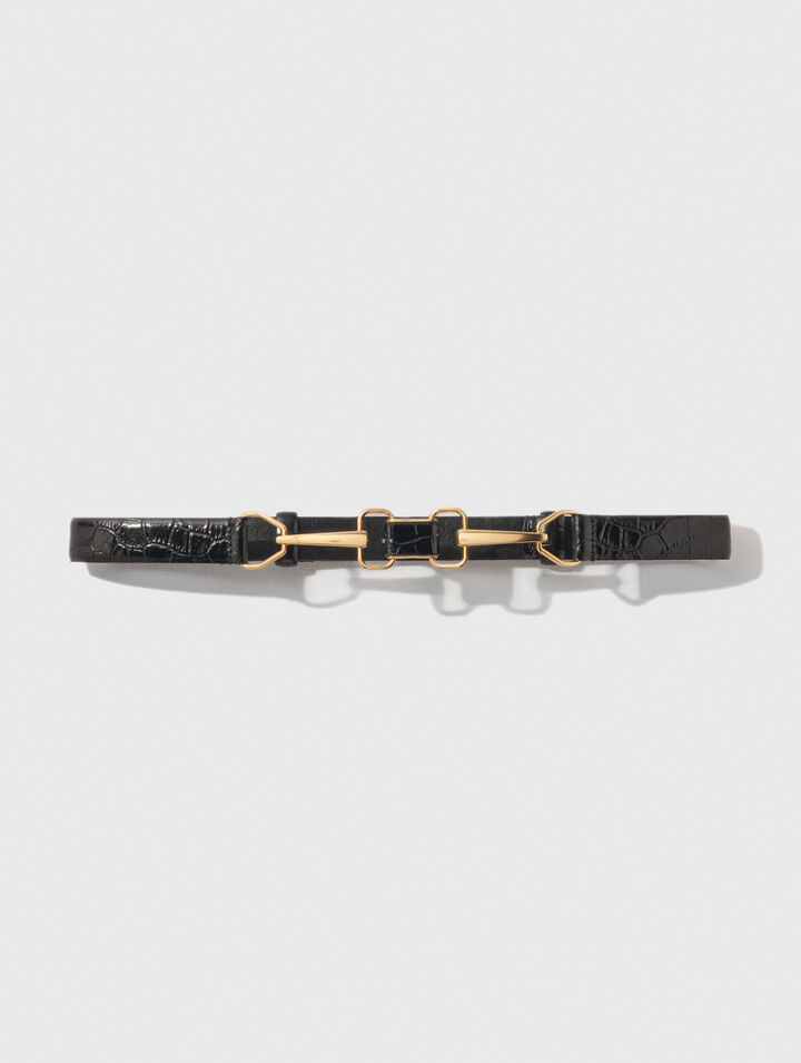 Leather belt with horse bit buckle