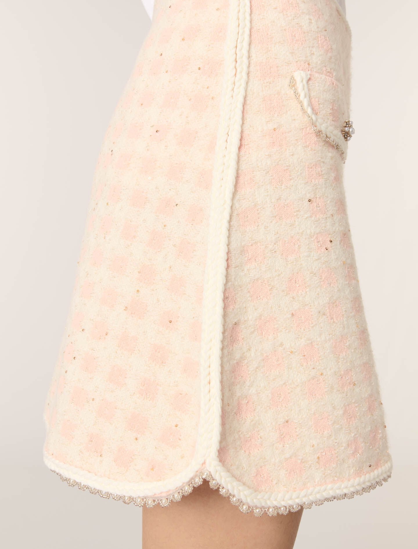 Short tweed-effect knit skirt Pink For Women | Maje