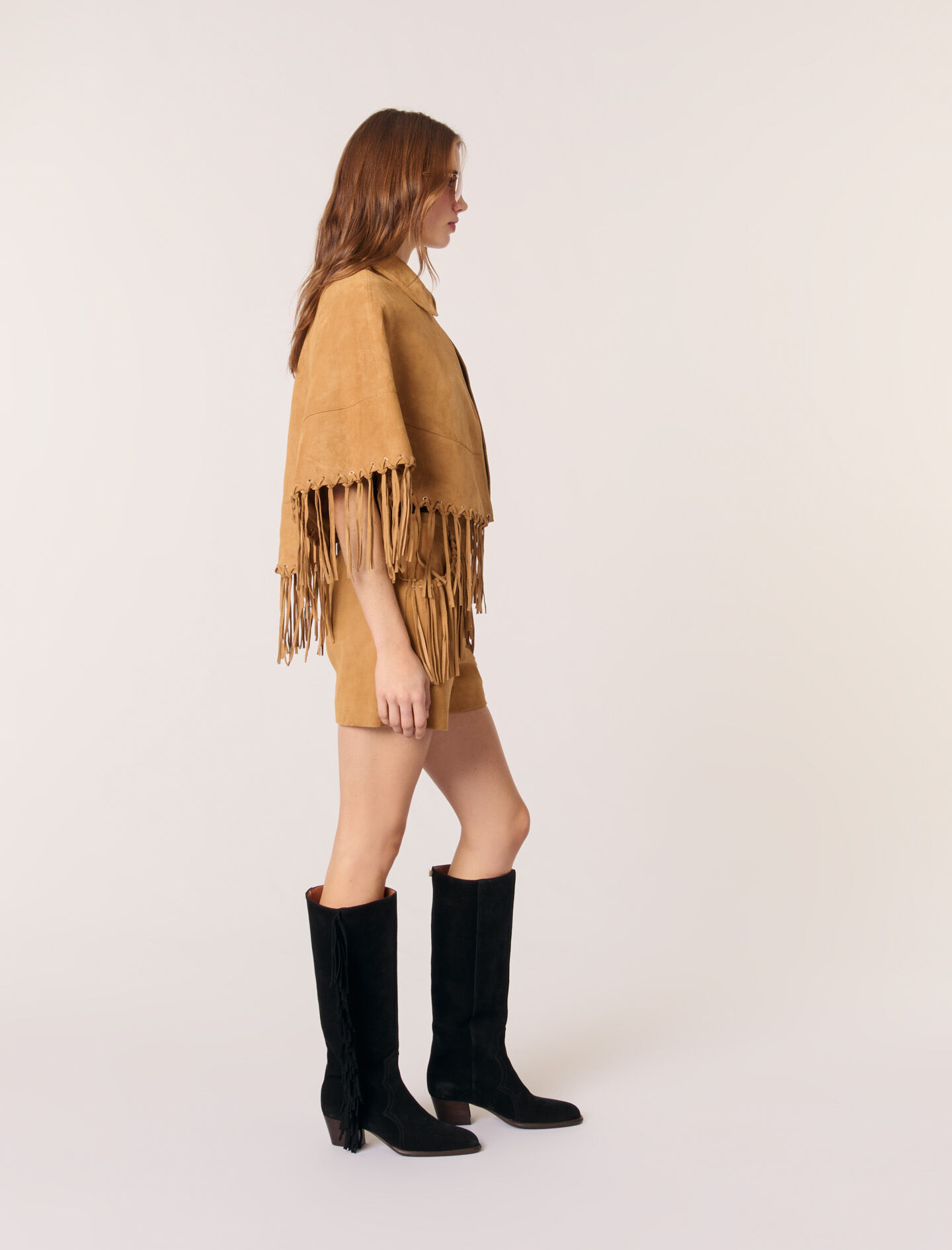 Short leather fringed coat Natural For Women | Maje