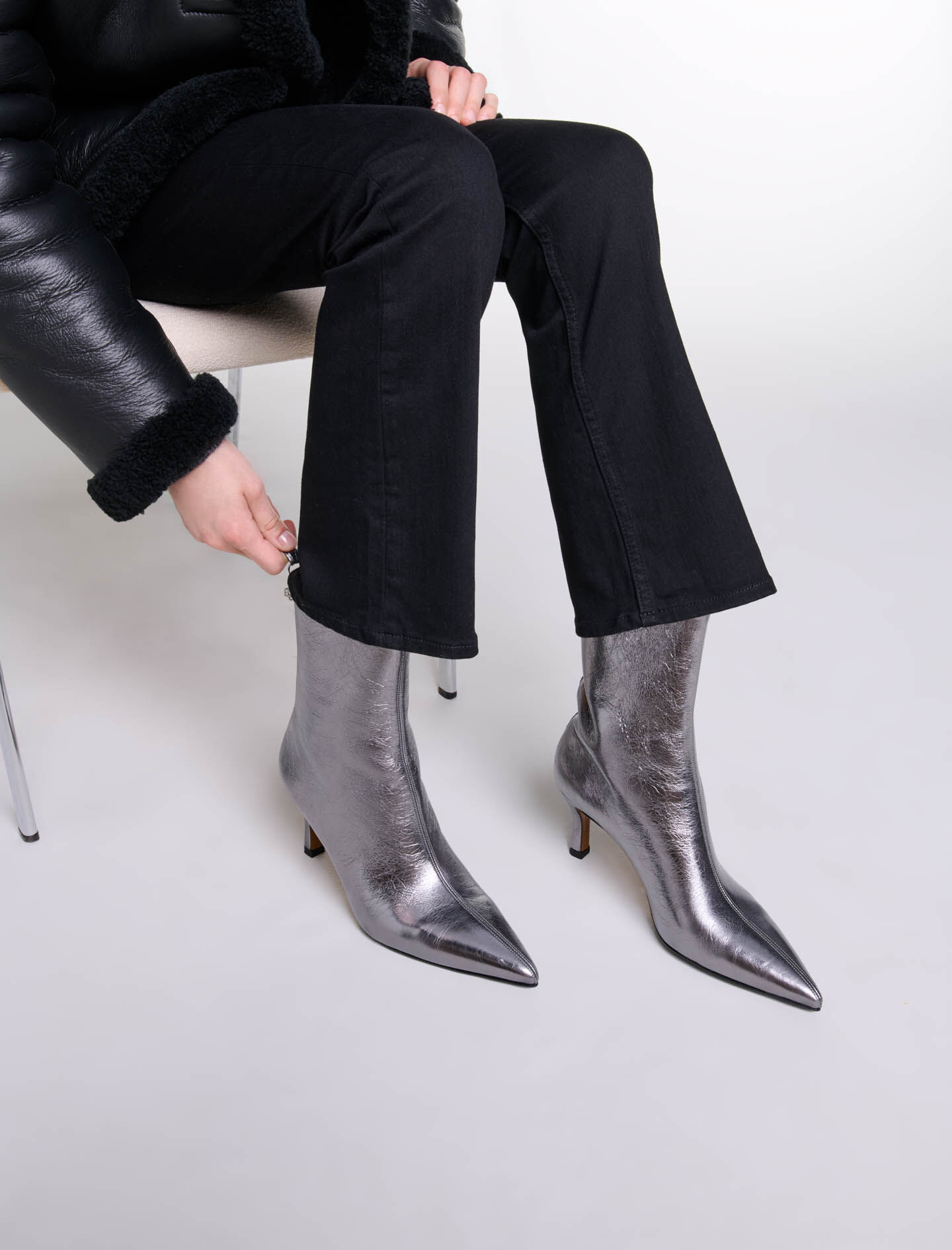 人気スポー新作 Metal boots pointed-toe Metallic For Maje | Women 靴