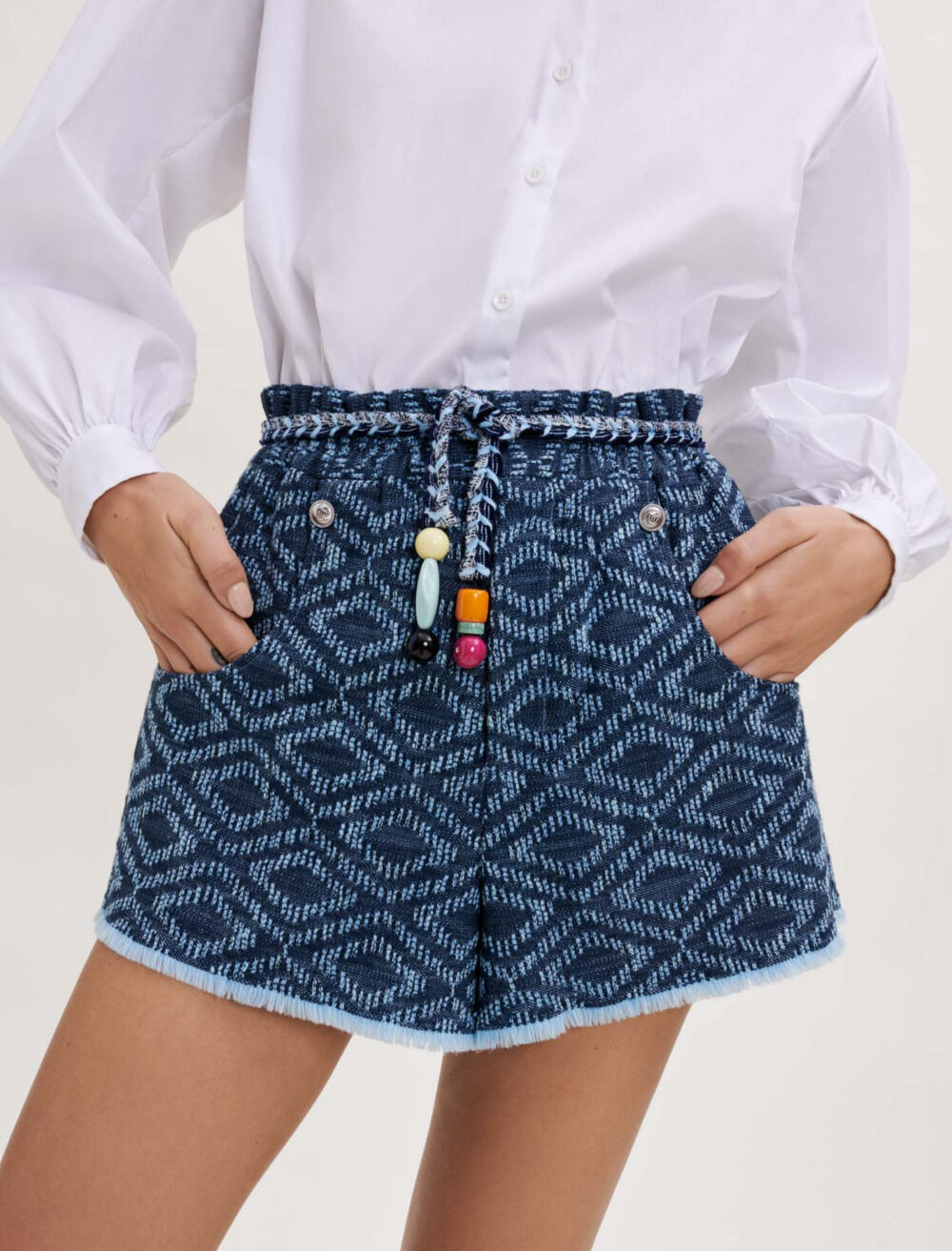 Denim-effect jacquard shorts Blue For Women | Maje