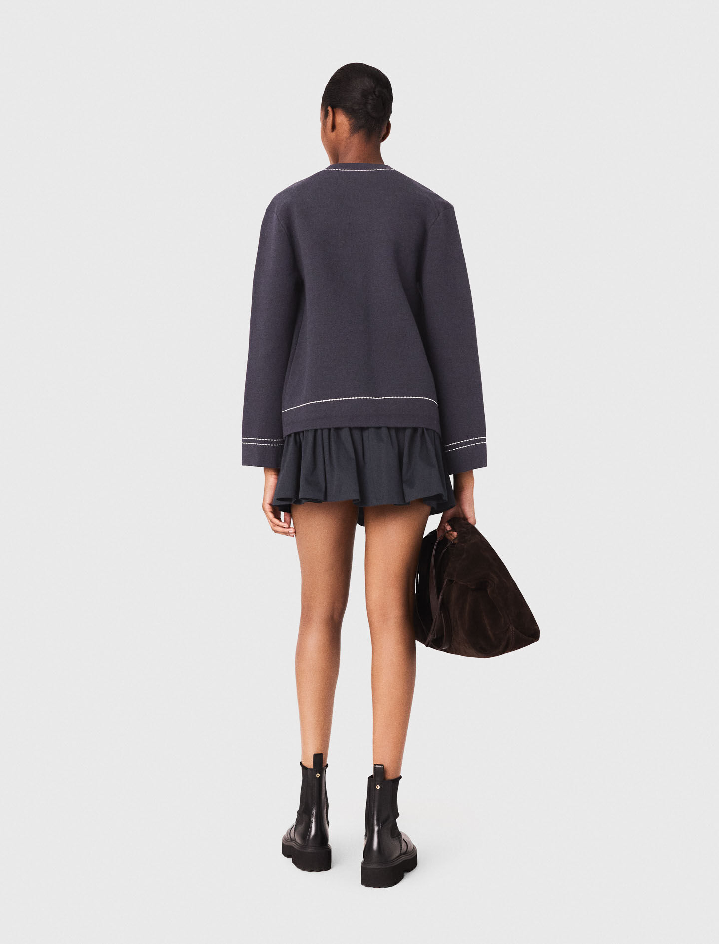 Long topstitched knit cardigan Blue For Women | Maje