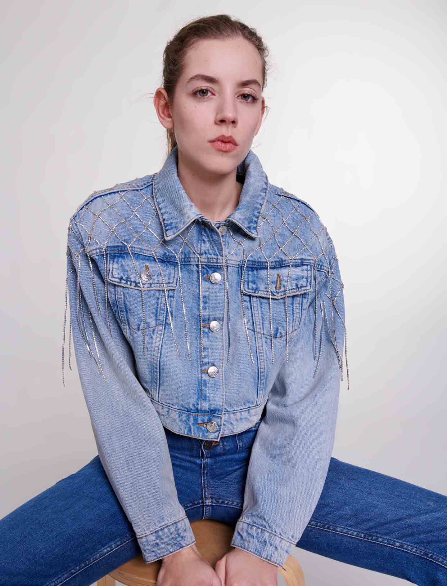 バーゲンで Denim Maje | Women For Blue rhinestones with jacket ジャケット・アウター
