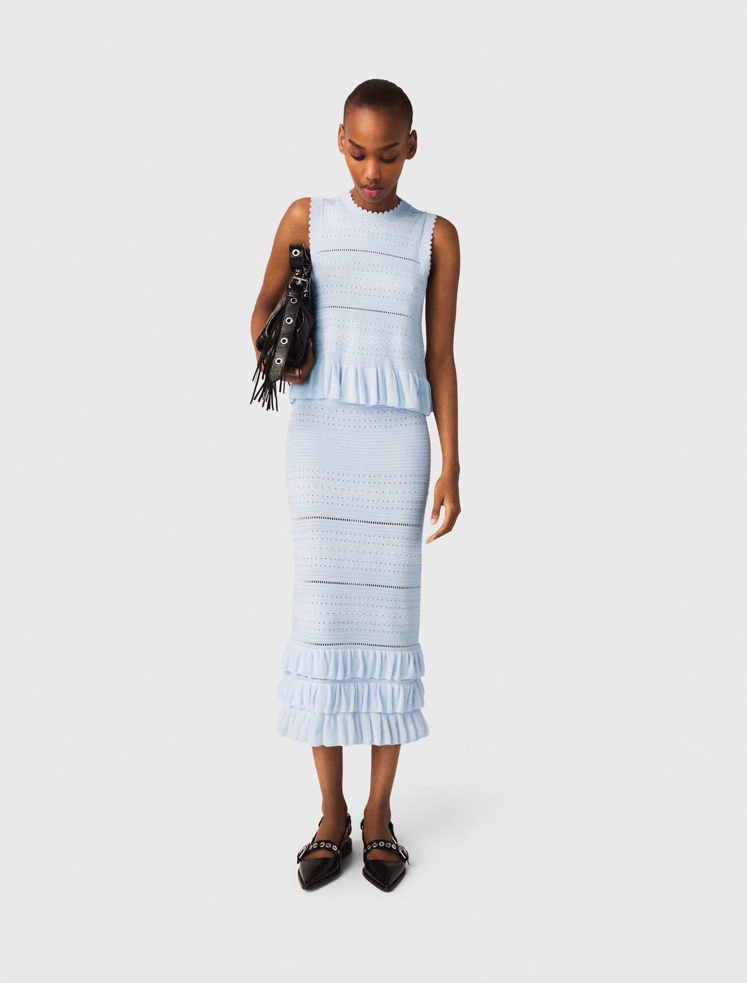 Long ruffled knit skirt