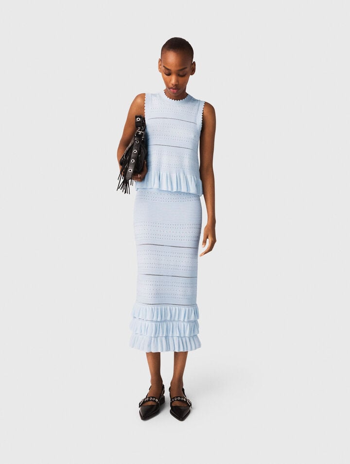 Long ruffled knit skirt