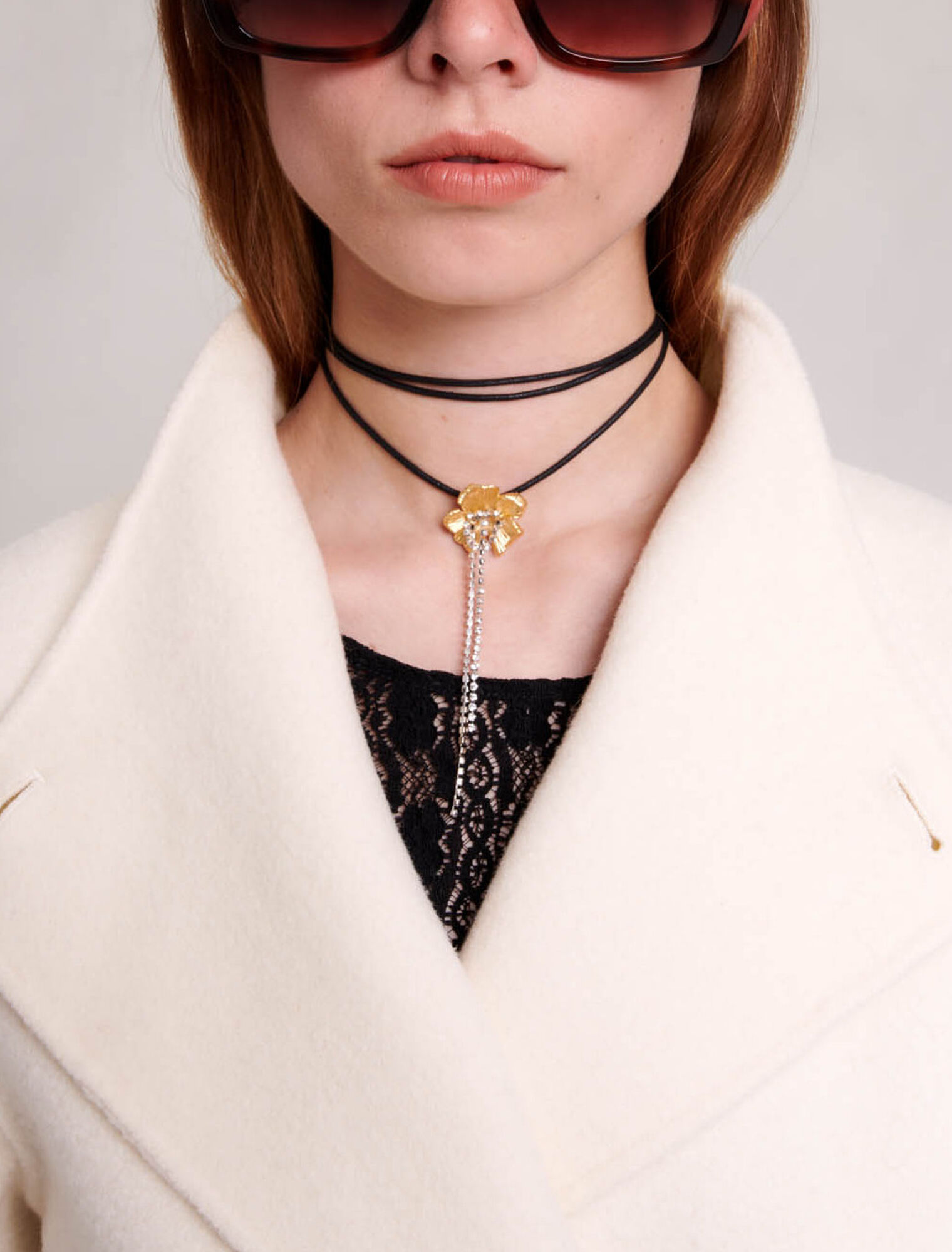 Mid-length coat with tie fastening