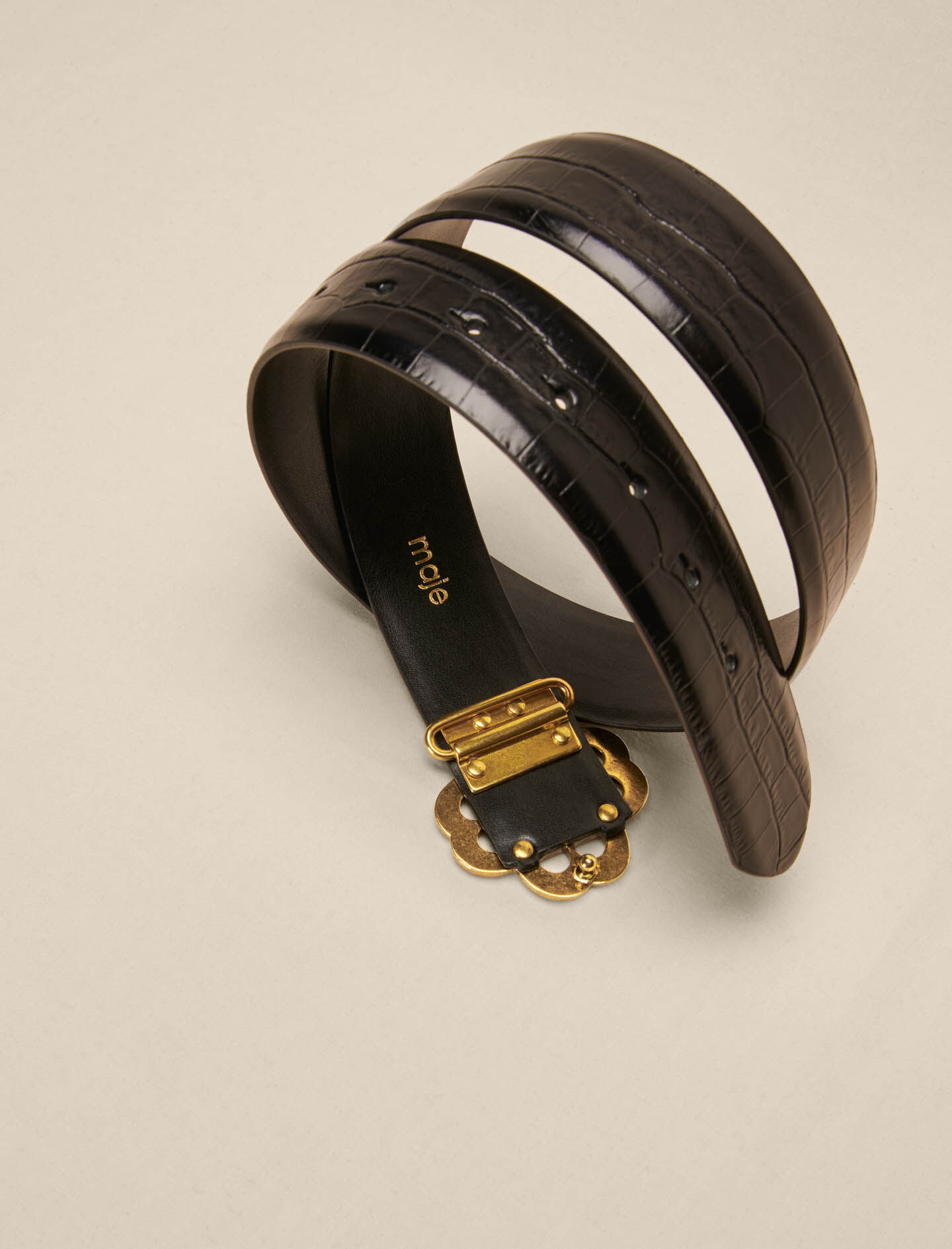 Croc-effect leather double M belt Black / Gray For Women | Maje