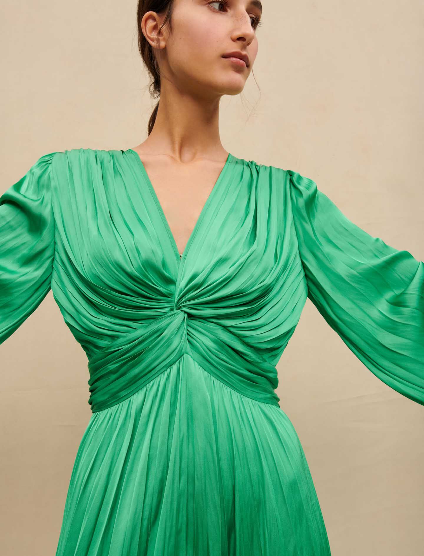 Long draped satiny dress