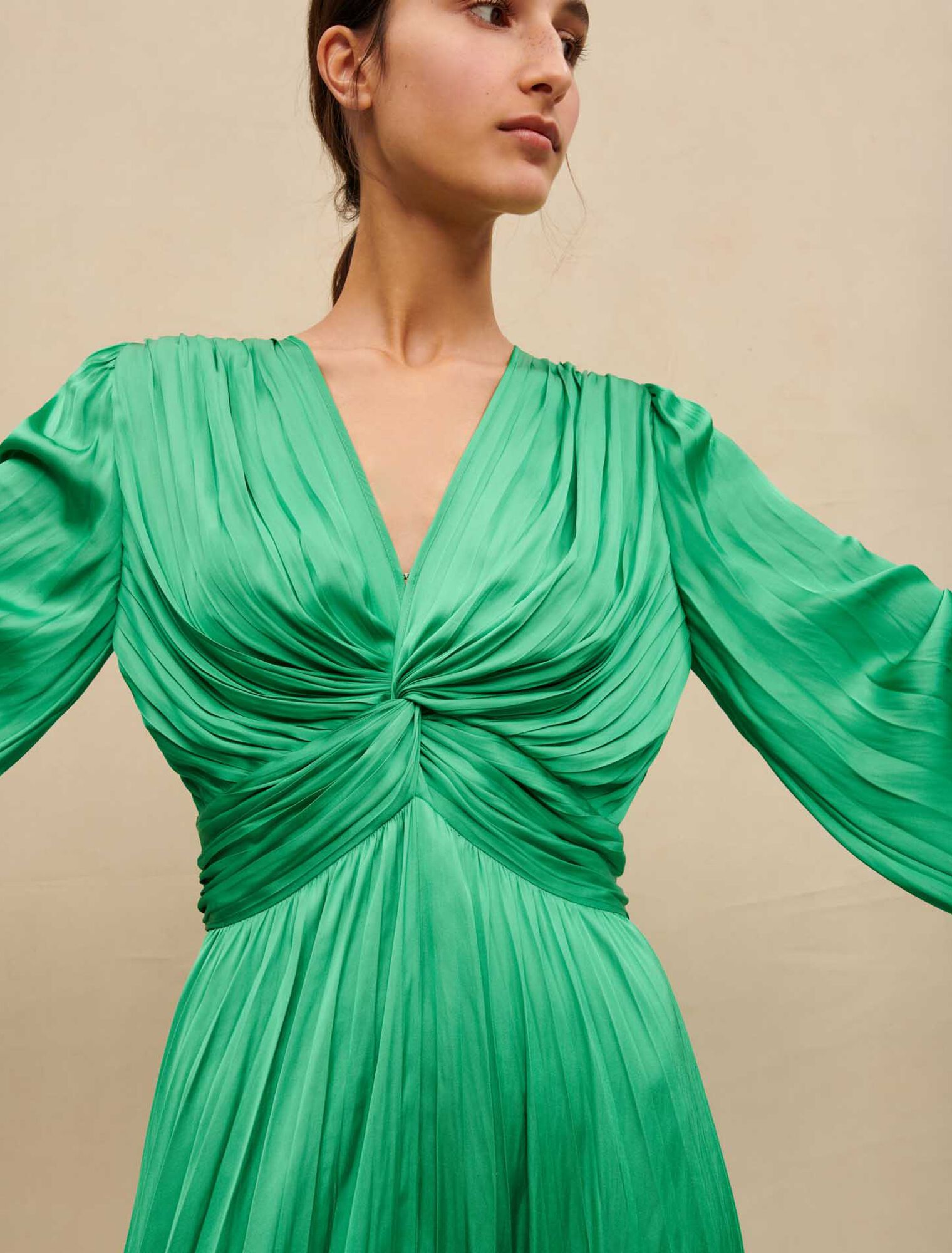 Long draped satiny dress