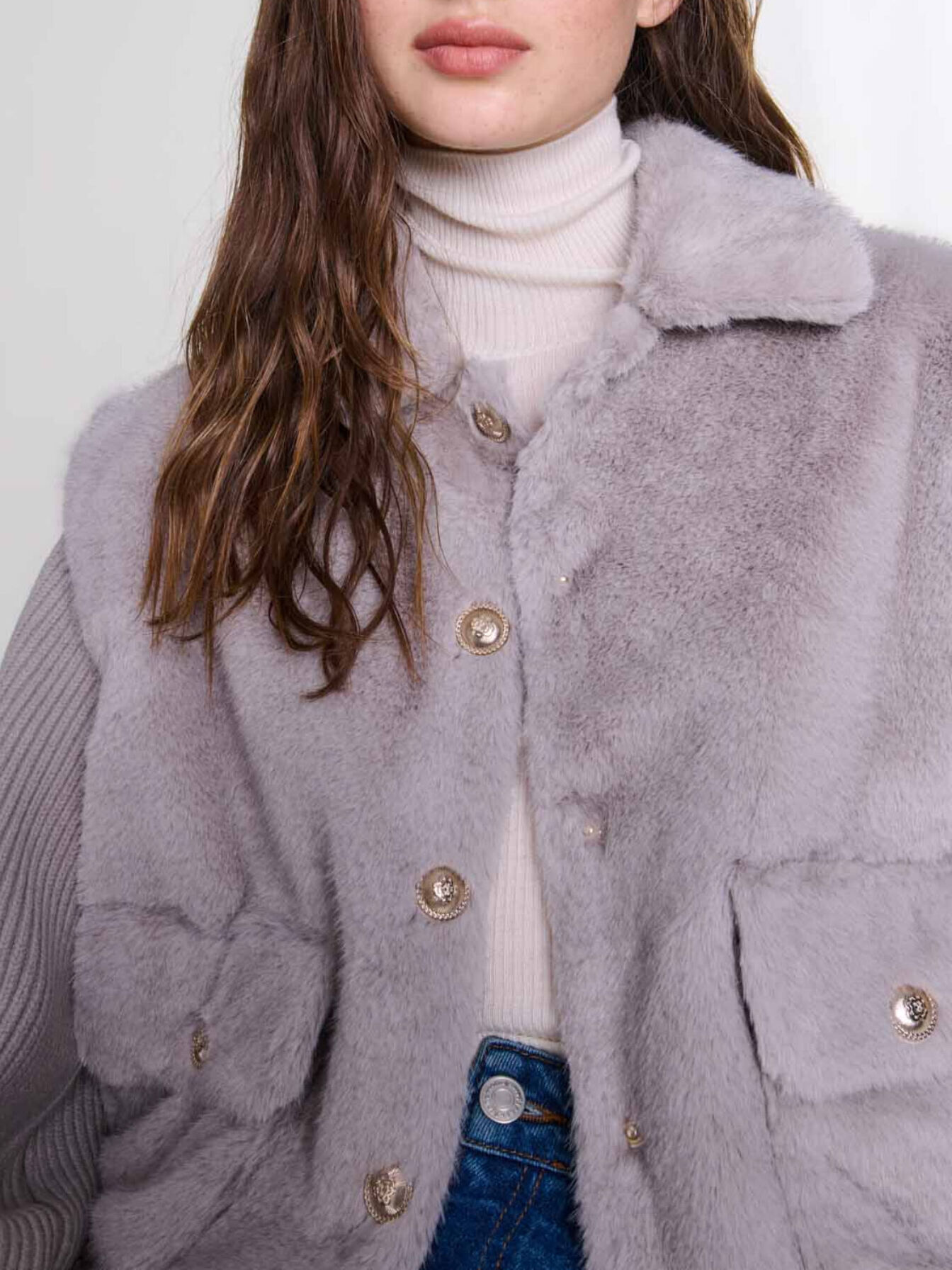 Dual-material faux fur jacket Black / Gray For Women | Maje