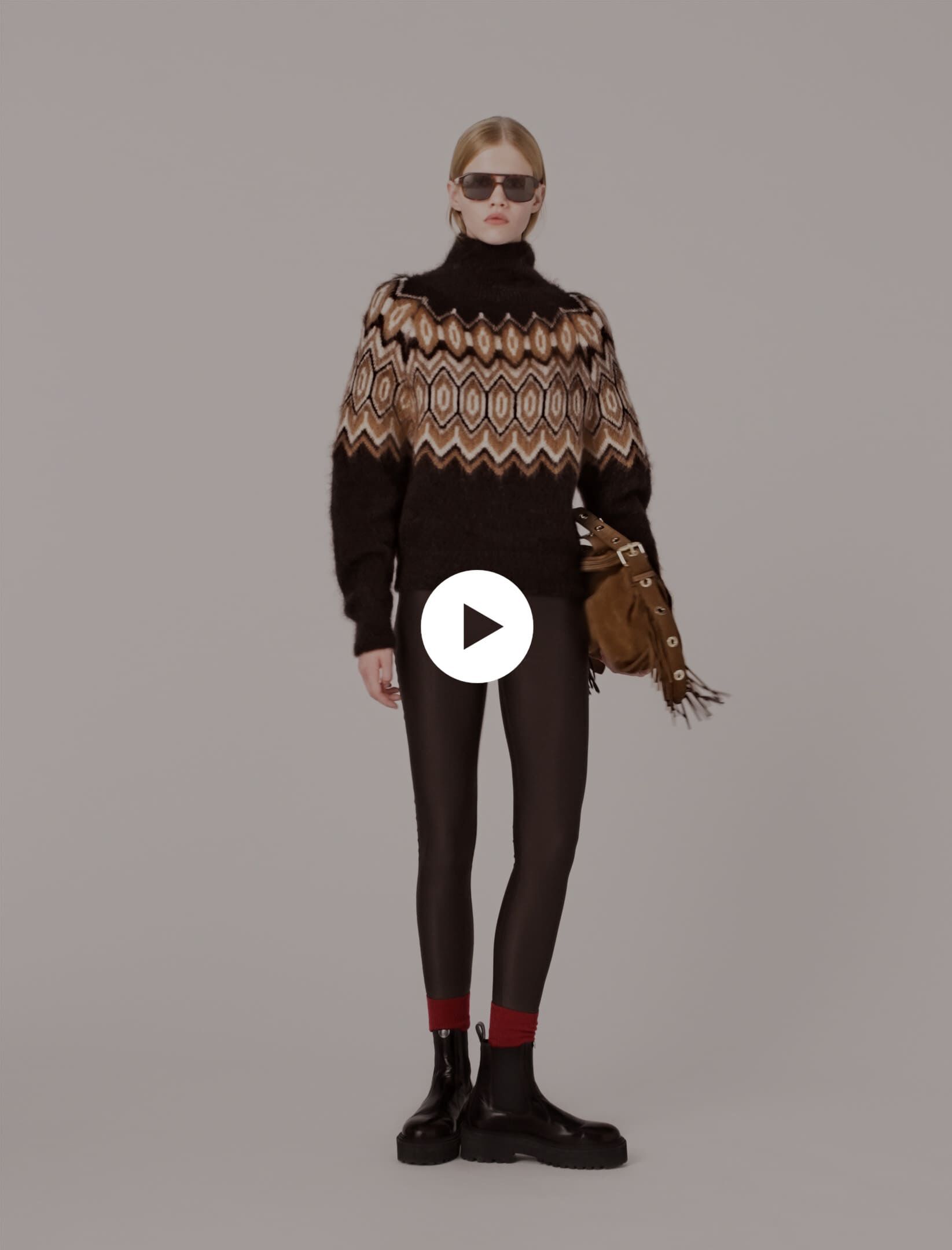 Fair Isle high-neck sweater Brown For Women | Maje