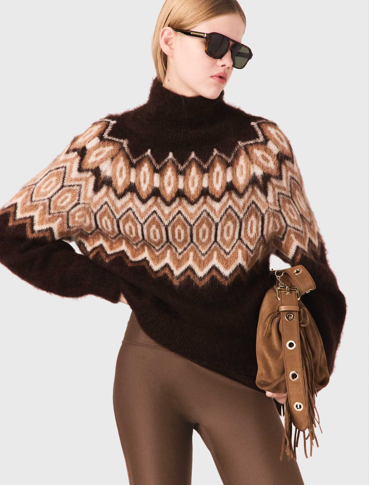 Fair Isle high-neck sweater Brown For Women | Maje
