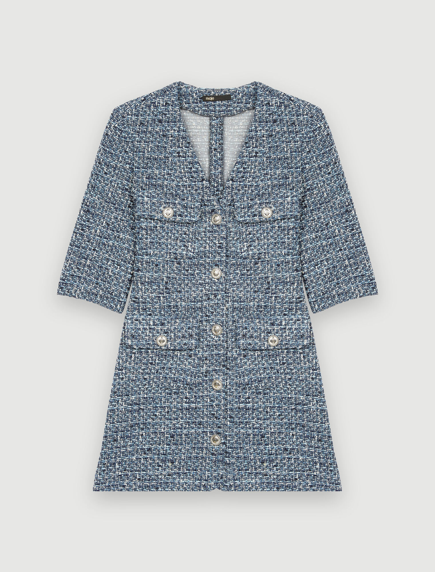 Short tweed dress with accentuated waist