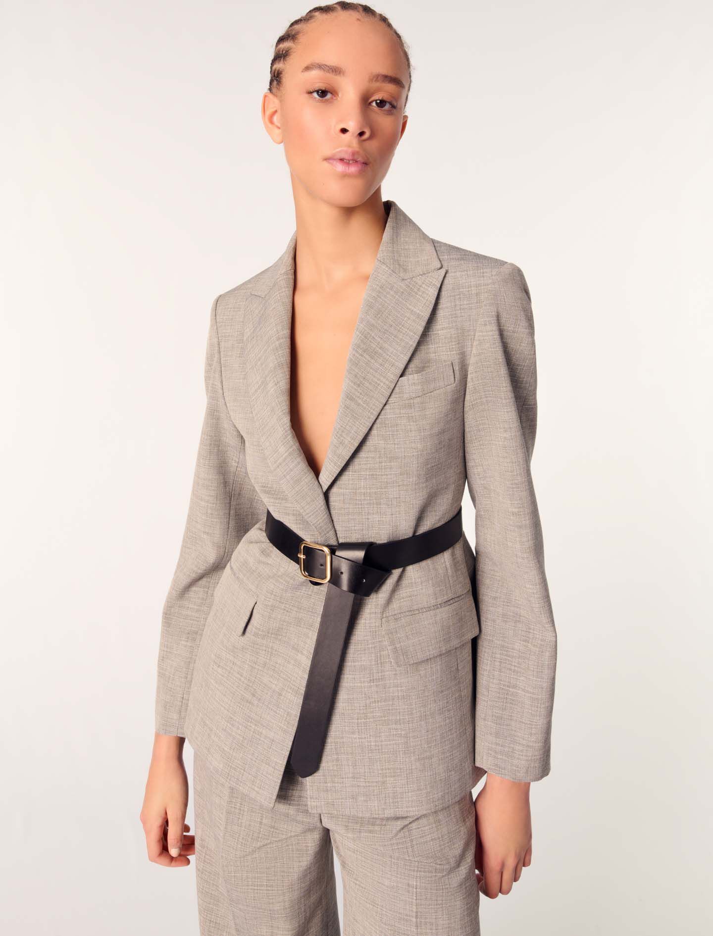 Belted suit jacket Black / Gray For Women | Maje Belted suit jacket Black / Gray For Women | Maje