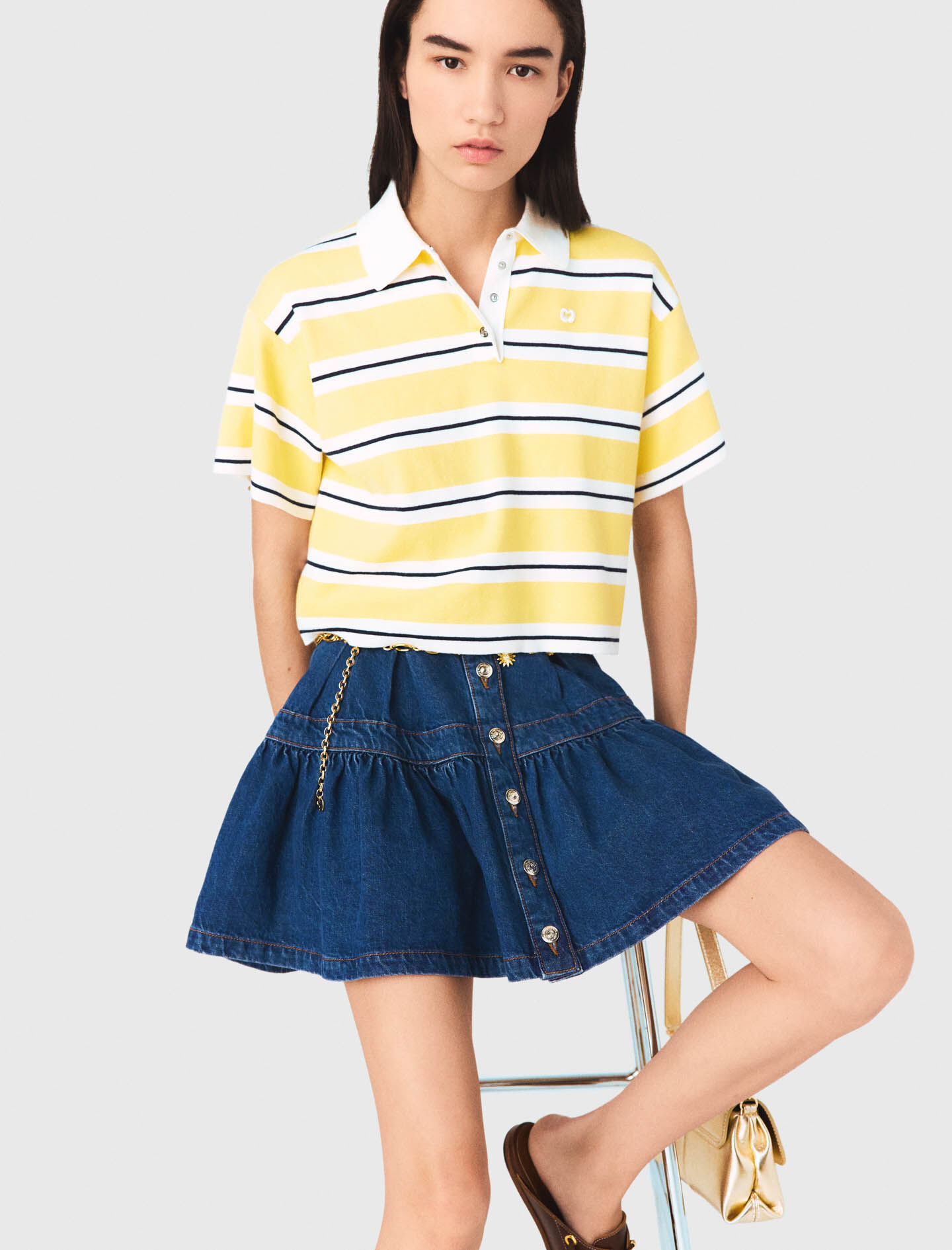 Striped short-sleeve polo Yellow / Orange For Women | Maje