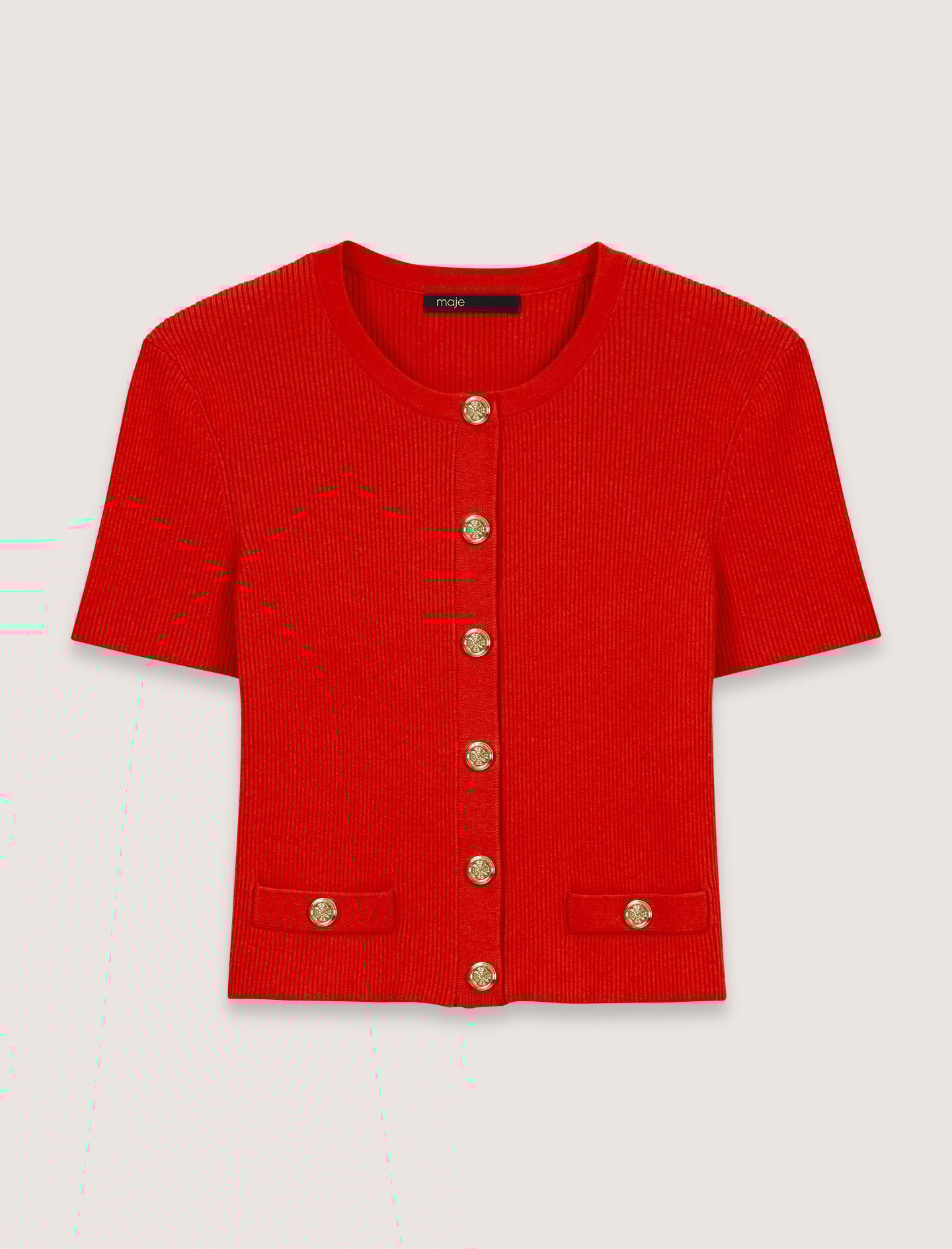 Cropped short sleeve cardigan Red For Women | Maje