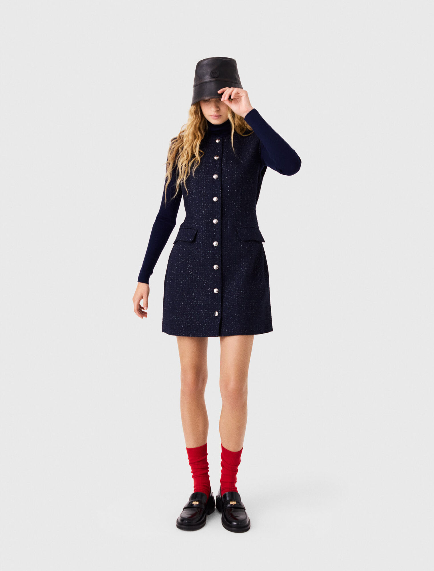 Short lurex tweed dress