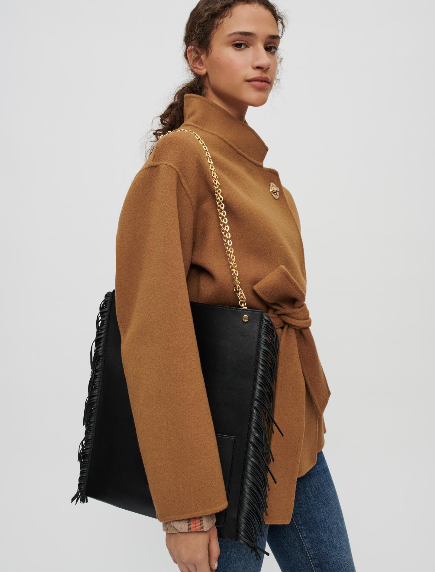 BOHEMSEO☆BELTED TWO-WAY FITTED JACKET Smooth double-faced jacket with belt