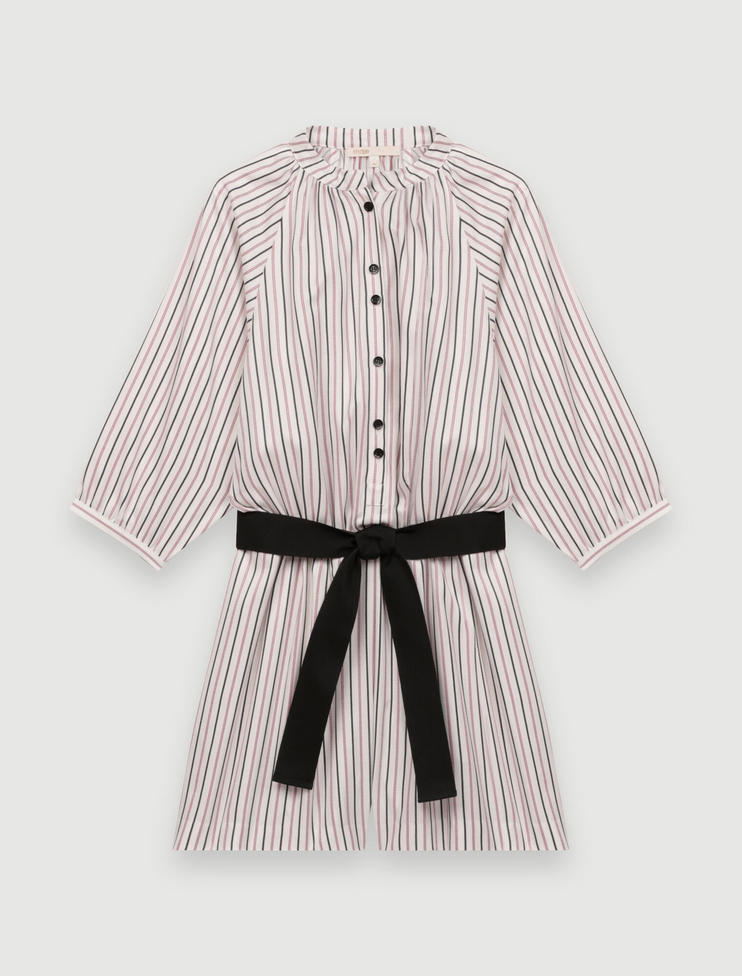 Belted jumpsuit with fine stripes