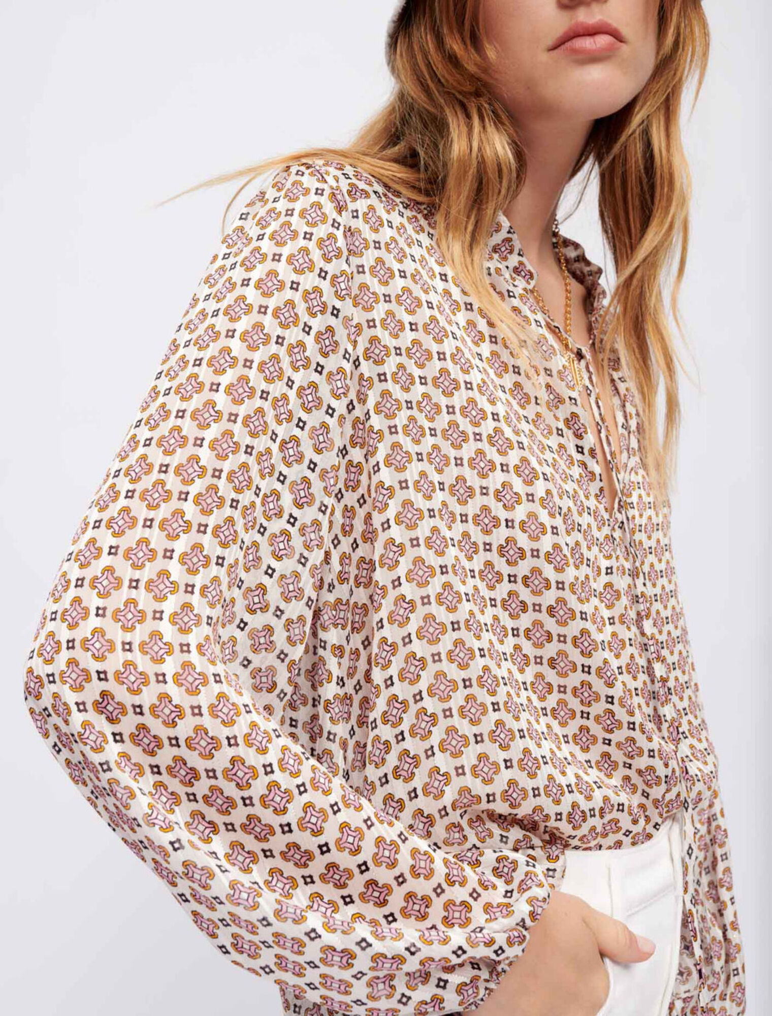 Flowing printed jacquard top
