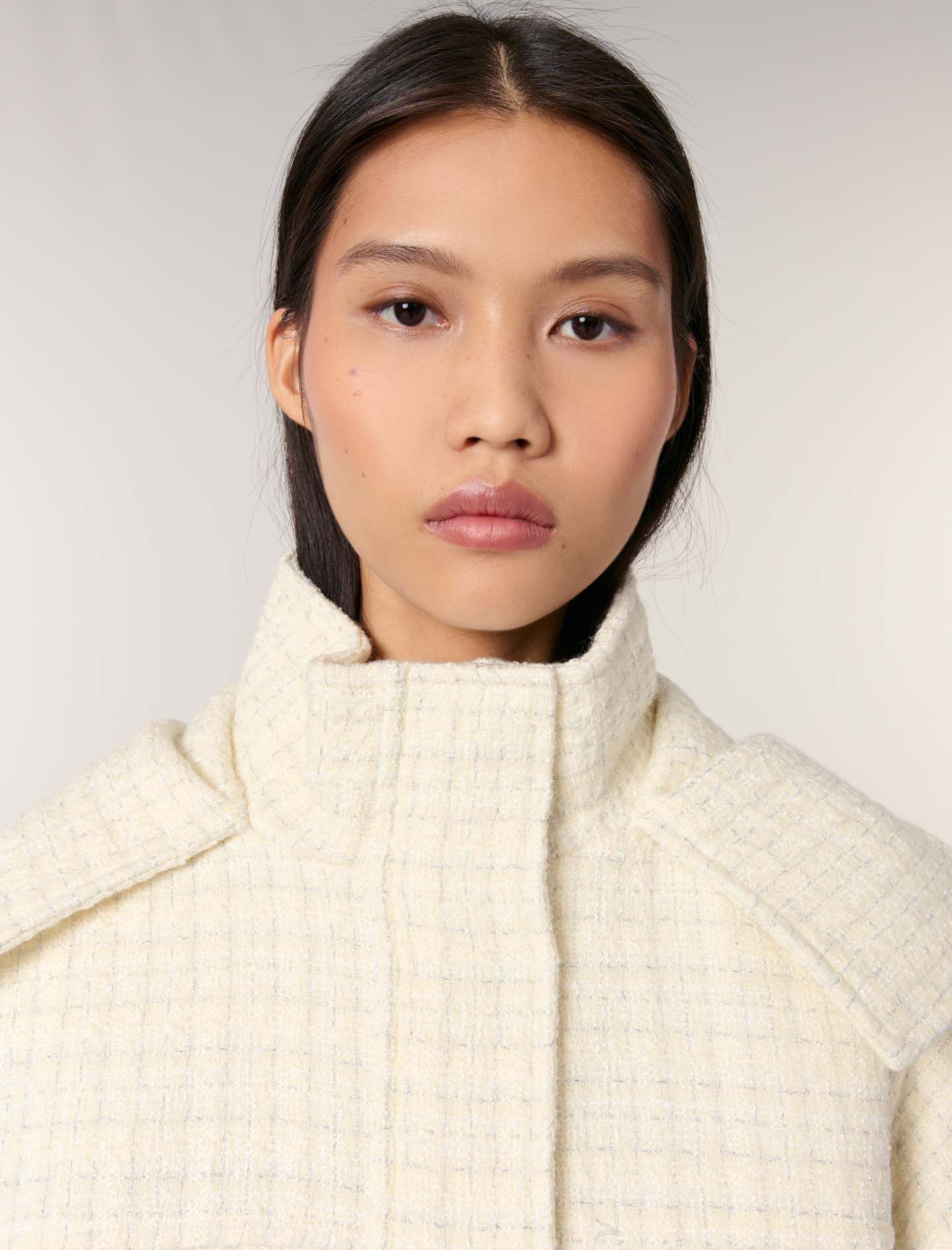 ジャケット・アウター mideal spring tweed over jacket Tweed down jacket White For Women | Maje