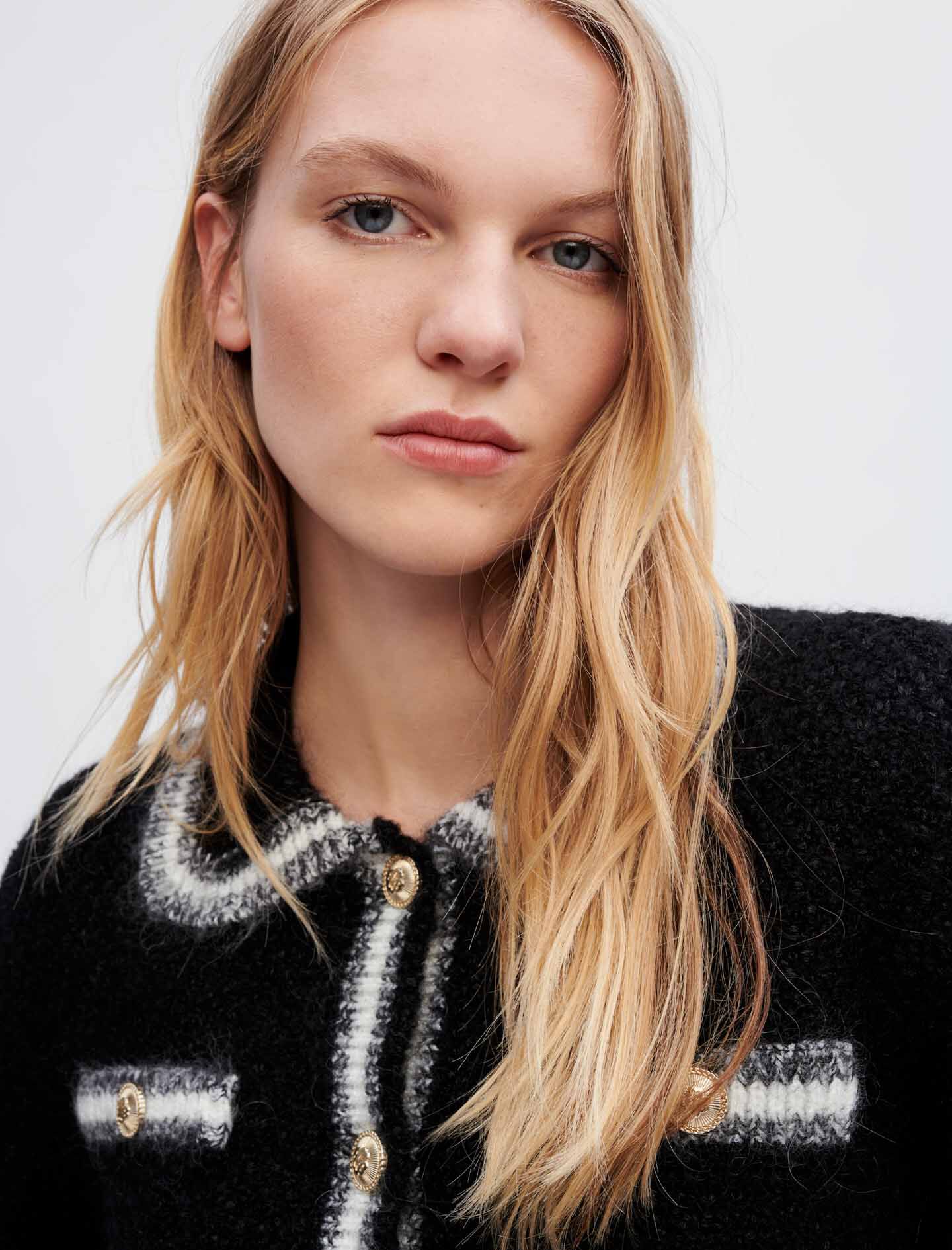 Thick, shiny knit cardigan