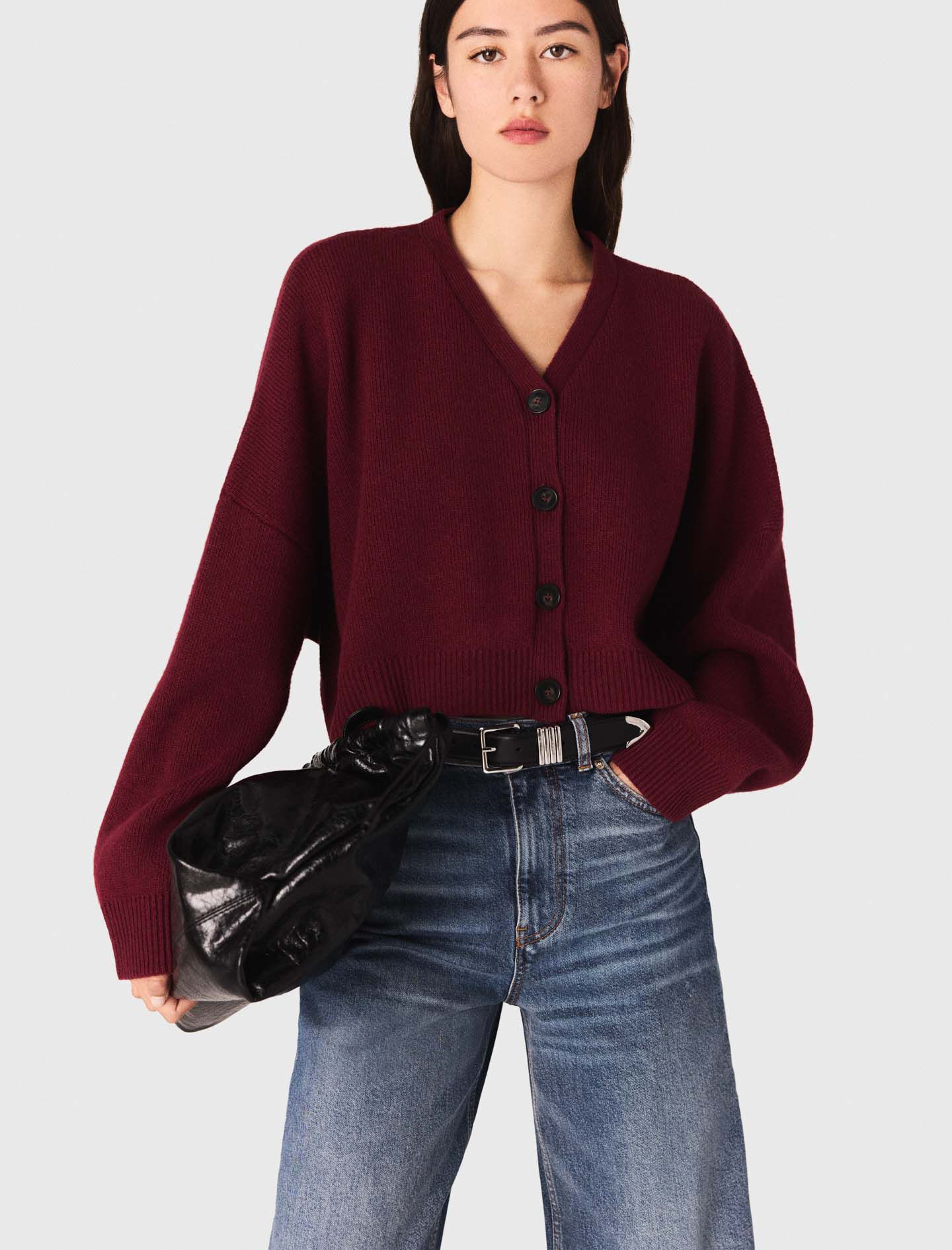 Cropped wool-blend cardigan Red For Women | Maje