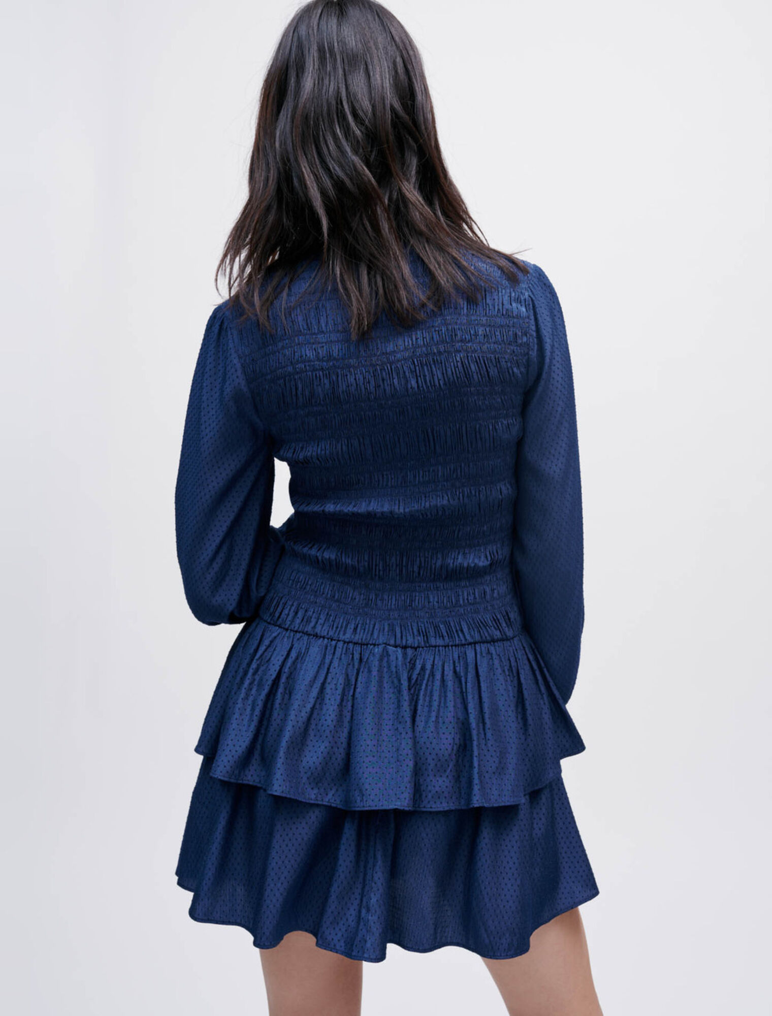 Flounced satin smocked dress